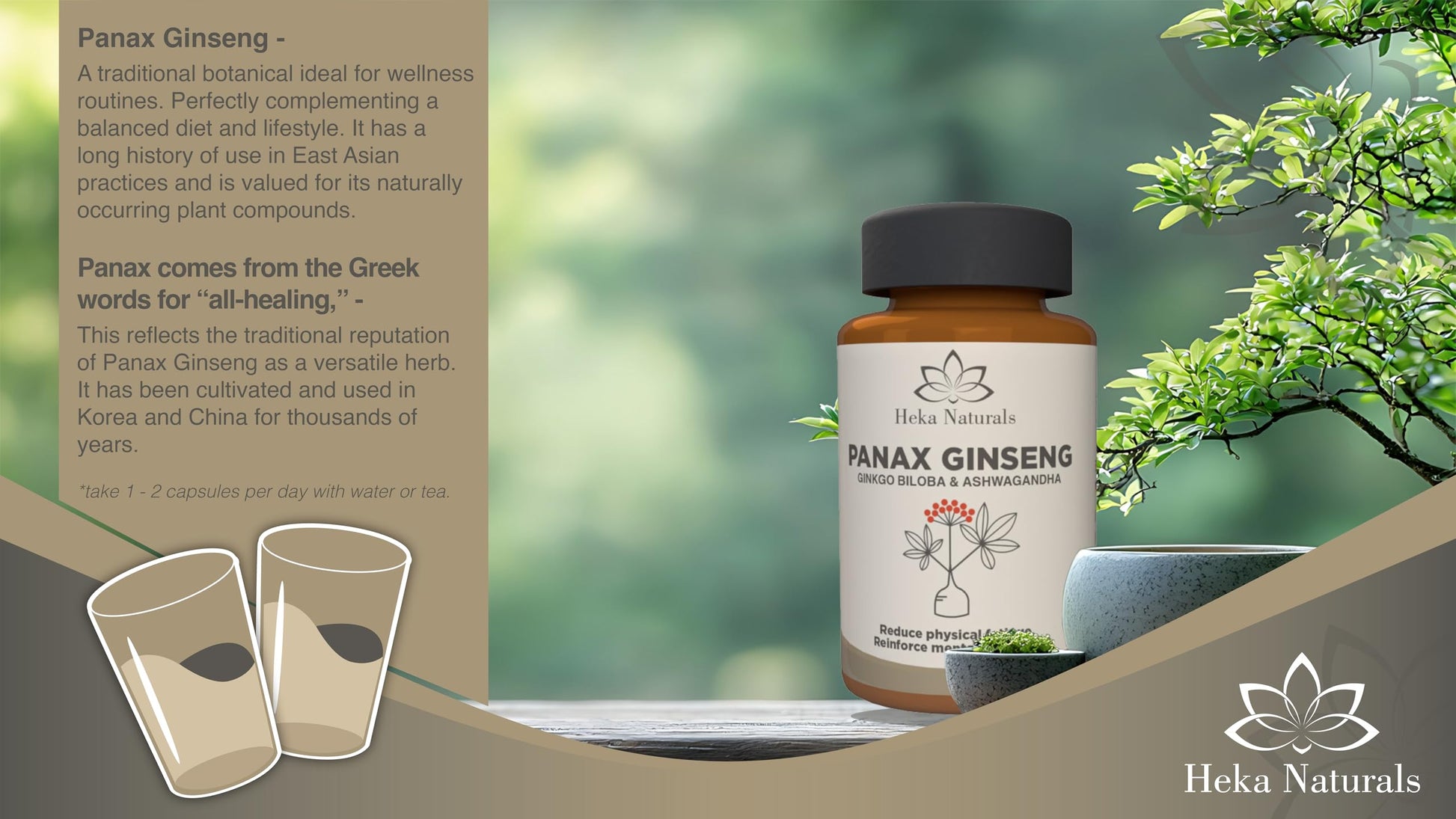 Heka Naturals Panax Ginseng Complex | 90 Capsules with Korean Ginseng, Ginkgo Biloba, Ashwagandha, Beetroot & Green Tea, Botanical Blend with Herbal Ingredients for Balanced | Food Supplement Heka NaturalsAu supplements