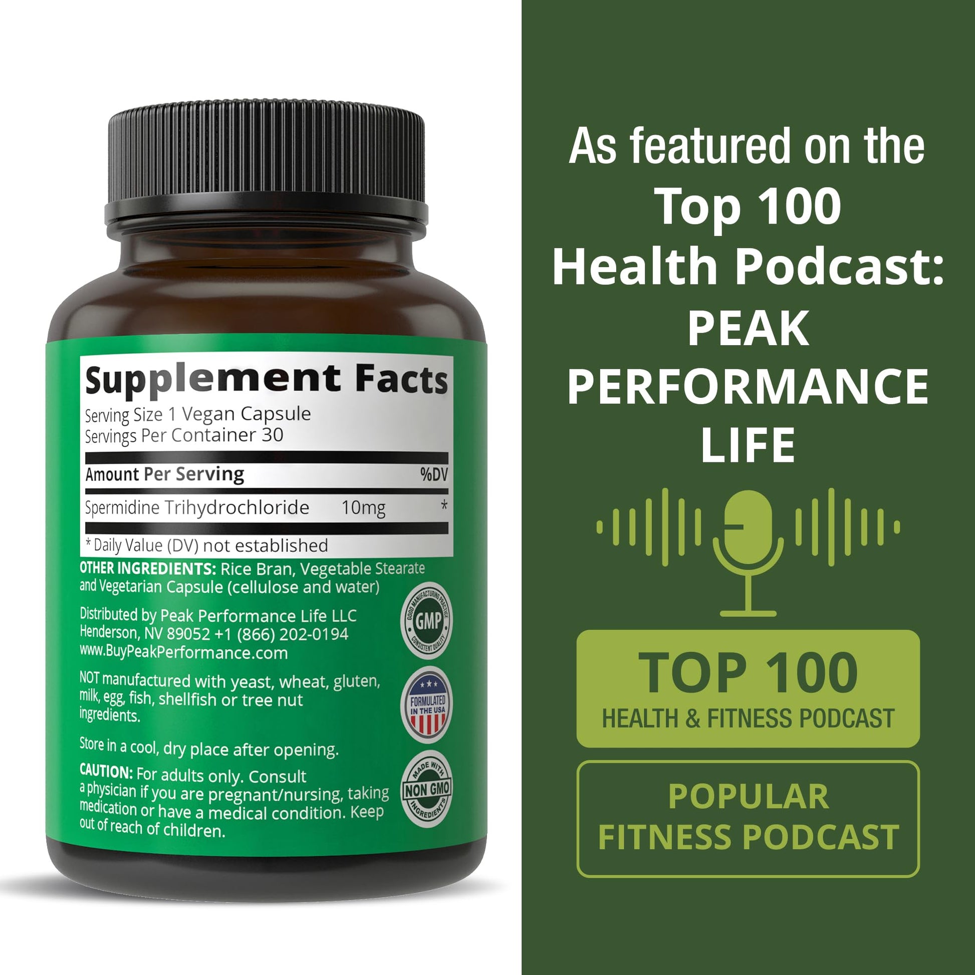 Spermidine Supplement Ultra High Strength Standardized to 99% Spermidine Trihydrochloride. More Potent Than Wheat Germ Extract. Vegan Capsules for Healthy Aging, Longevity. USA Tested Supplements Peak PerformanceAu supplements