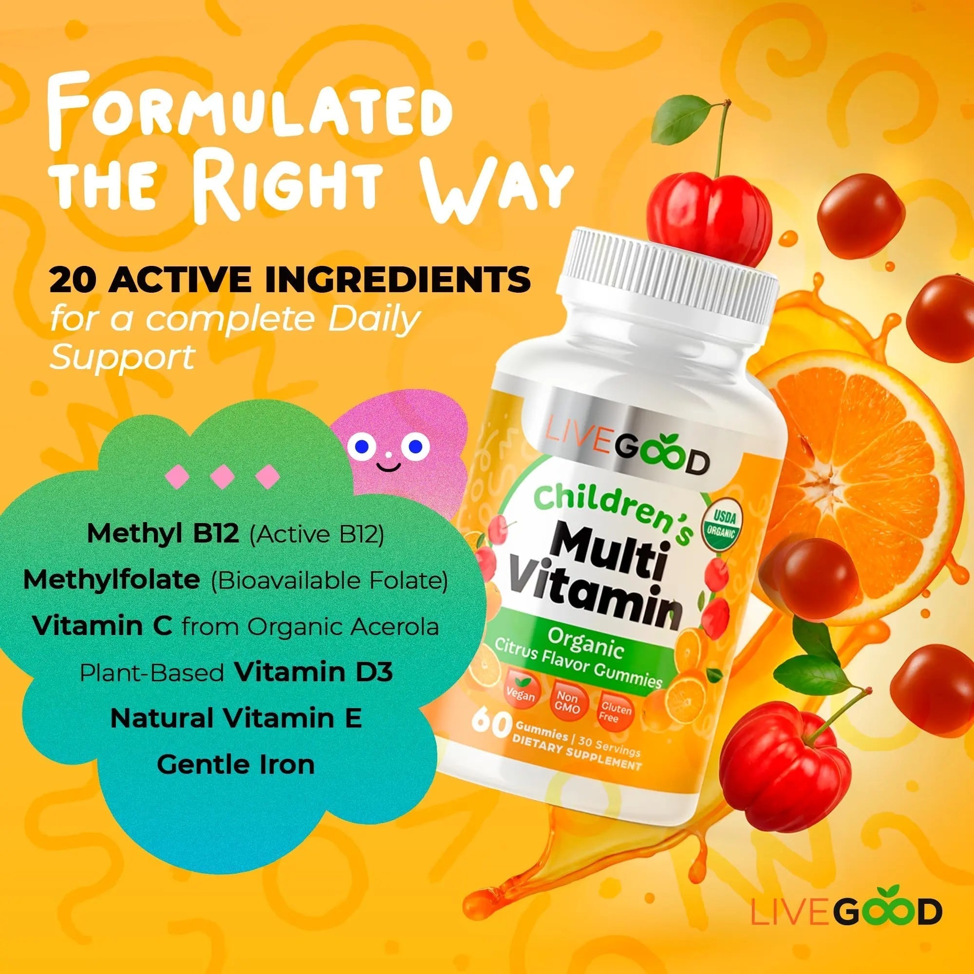 LIVEGOOD Organic Children’s Multivitamin Gummies, Kids Multivitamin, Vitamin D for Toddlers and Children, Organic Kids Chewable Vitamins for Immunity LIVEGOODAu supplements