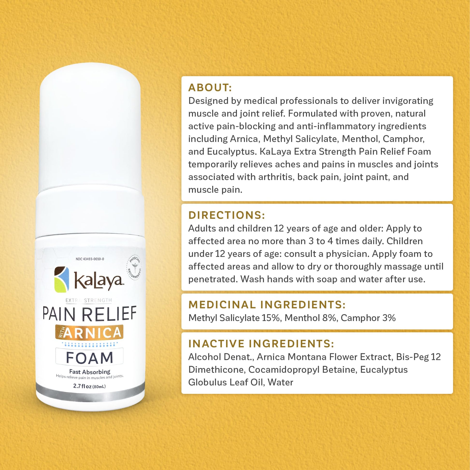 Kalaya Naturals Extra Strength Pain Relief Foam with Arnica - Supports Pain Relief in Muscle & Joints (2.7 Ounces) Kalaya NaturalsAu supplements