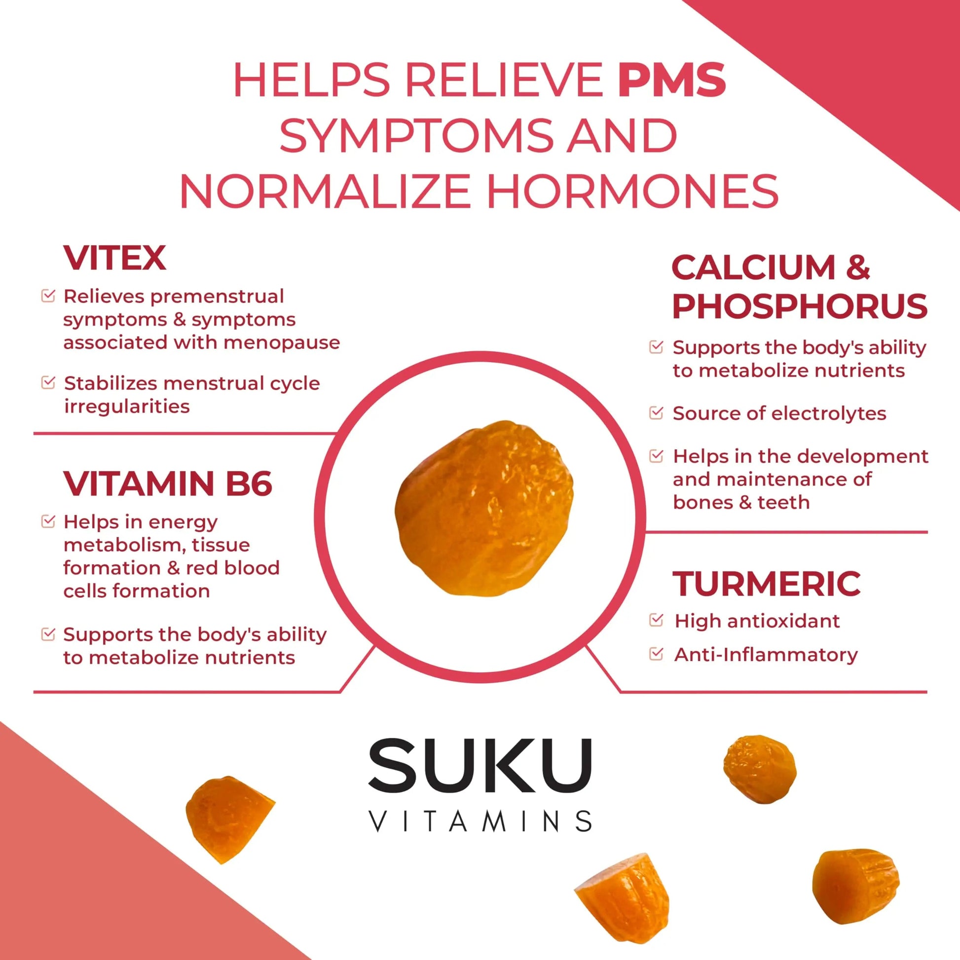 SUKU Vitamins - PMS Gummy Supplement with Chasteberry to Relieve PMS and Menopause Peach Mango Gummies (50 Count) SUKUAu supplements