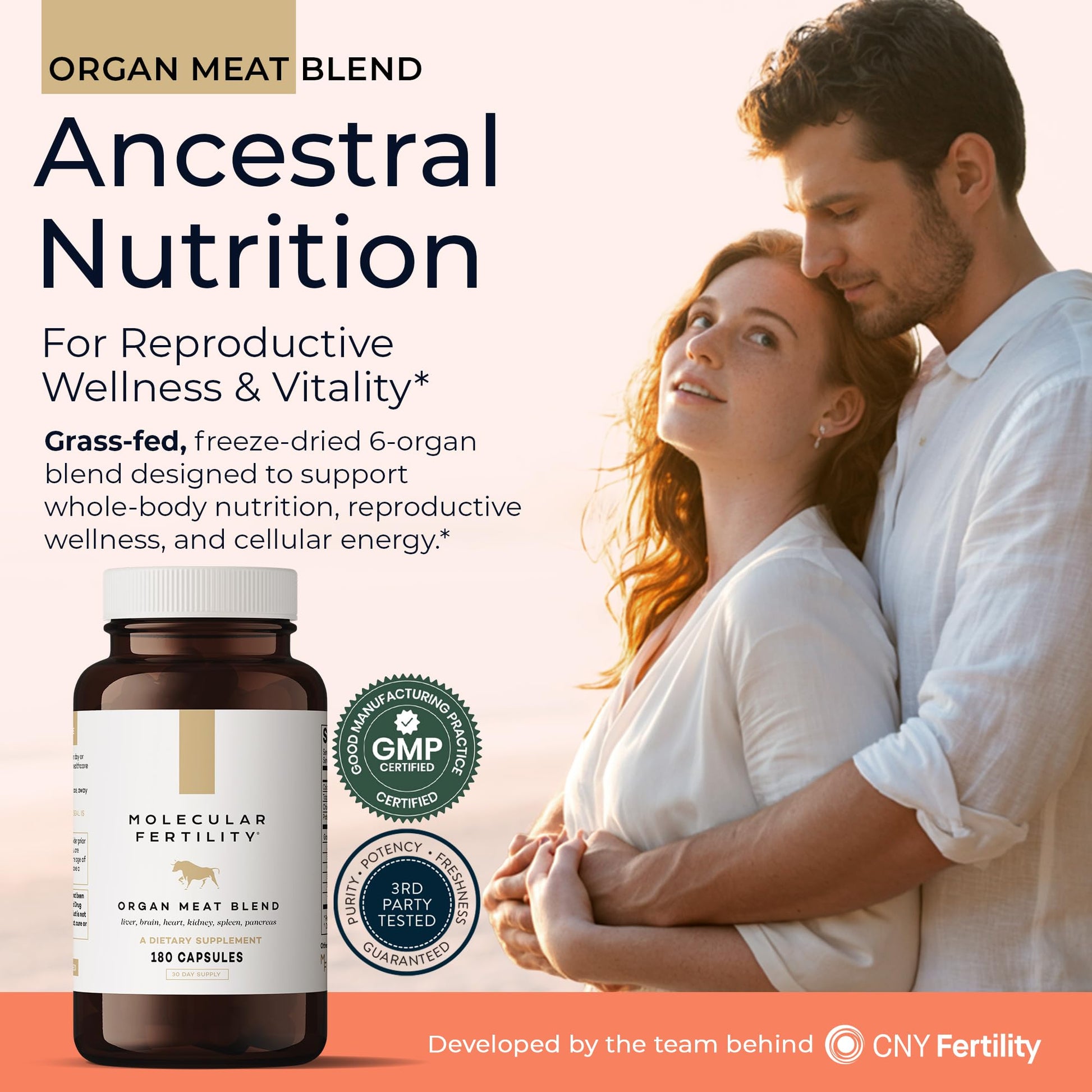 Molecular Fertility Beef Organ Complex - Pasture-Raised, Grass Fed Beef Liver, Brain, Heart, Spleen, Pancreas Blend, Healthy Hormone Balance and Fertility Supplement for Women and Men, 180 Capsules Molecular FertilityAu supplements
