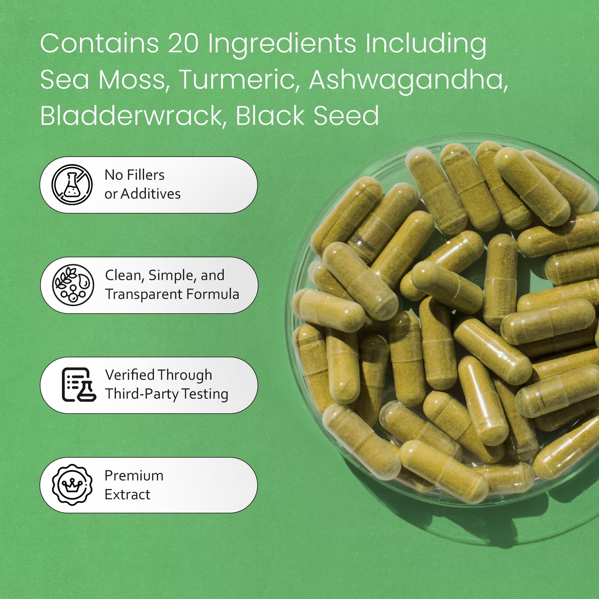 Sea Moss, Black Seed Oil, Bladderwrack, Turmeric, Ashwagandha, Burdock, Vitamin C, D3, Yellow Dock Root, Manuka, Dandelion - 90 Veggie caps NaturaLife LabsAu supplements