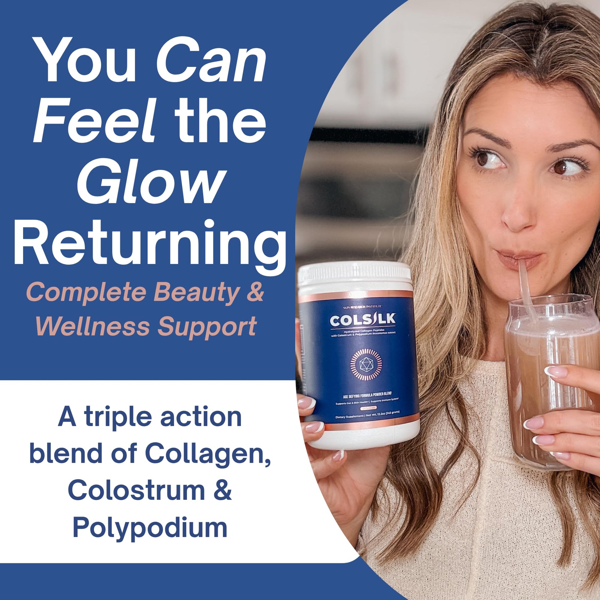 SRILabs ColSilk Unflavored Hydrolyzed Collagen Powder with Colostrum and Polypodium - Skin, Hair, Nails, Gut Health and Joint Support - One Scoop Daily | 1 Month Supply Skin Research InstituteAu supplements