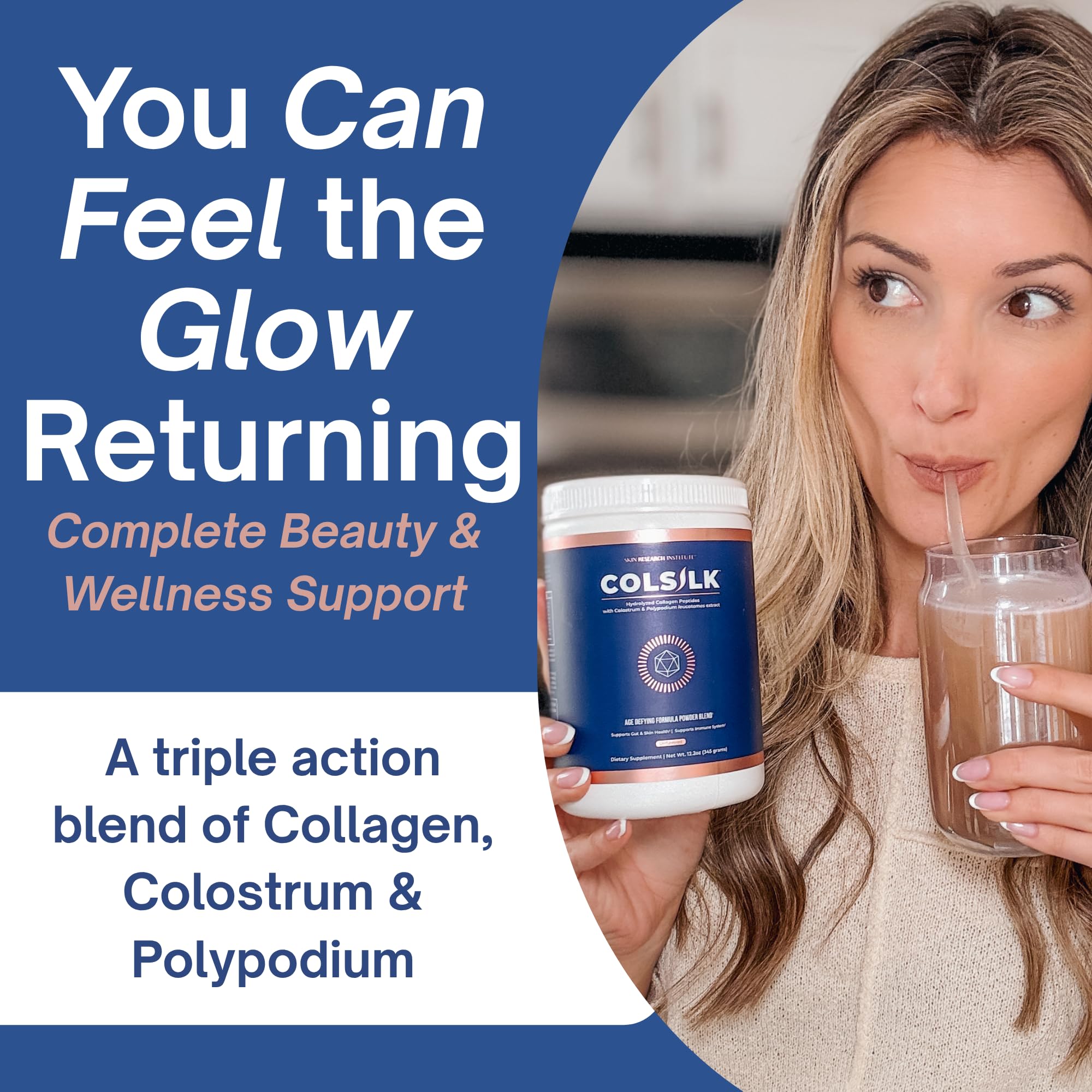 SRILabs ColSilk Unflavored Hydrolyzed Collagen Powder with Colostrum and Polypodium - Skin, Hair, Nails, Gut Health and Joint Support - One Scoop Daily | 1 Month Supply Skin Research InstituteAu supplements