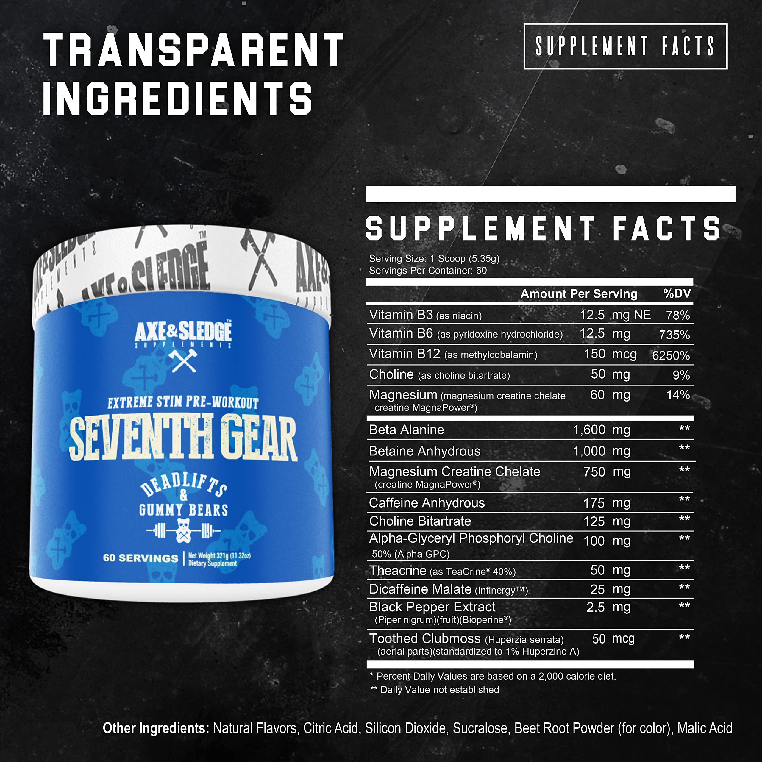 Axe & Sledge Supplements Seventh Gear Extreme Stimulant-Based Pre-Workout with TeaCrine Axe & SledgeAu supplements