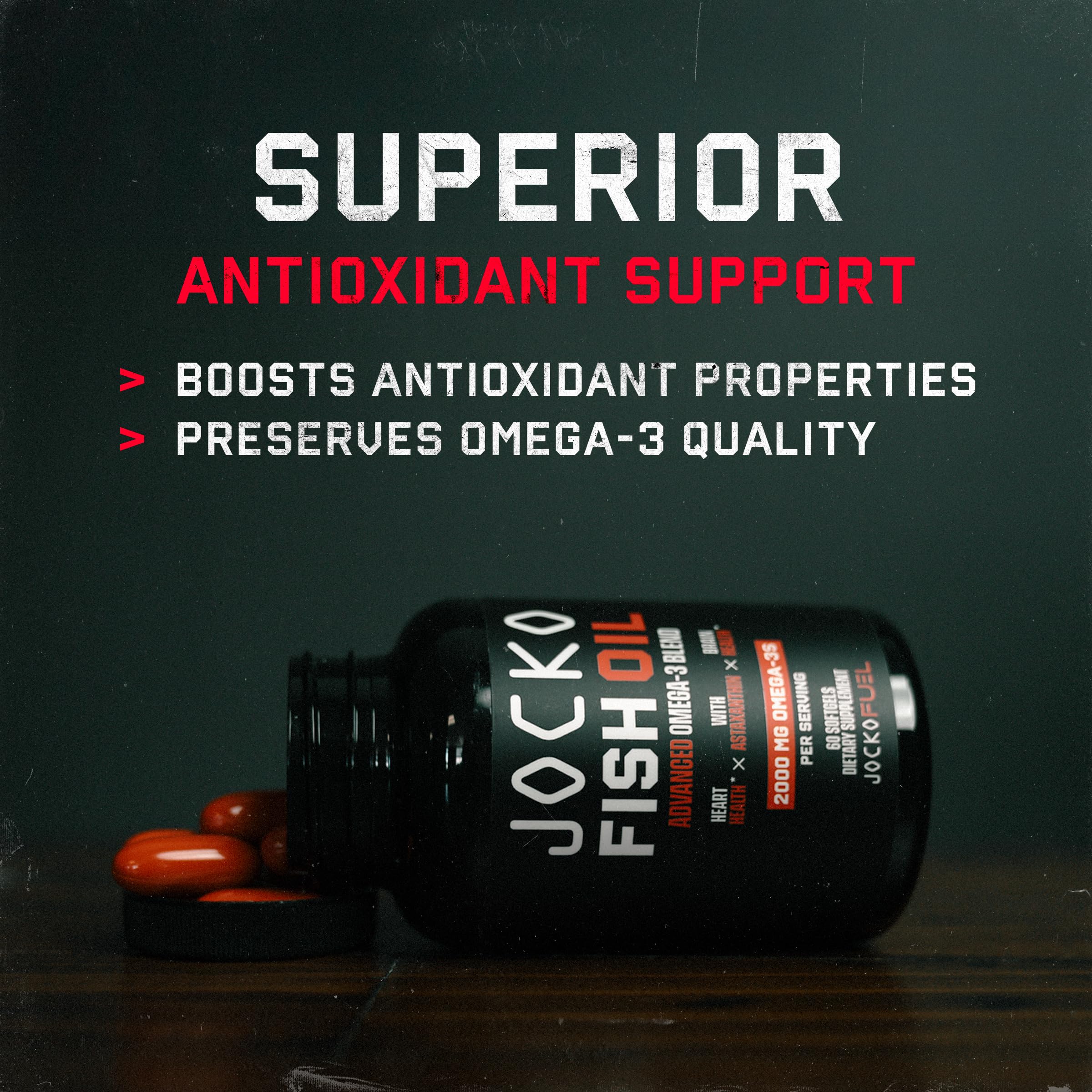 Jocko Fuel Omega 3 Fish Oil Supplement 2000mg - Burpless Fatty Acid Supplement, Wild Caught, Powerful Antioxidant with Astaxanthin (60 Capsules) Jocko FuelAu supplements