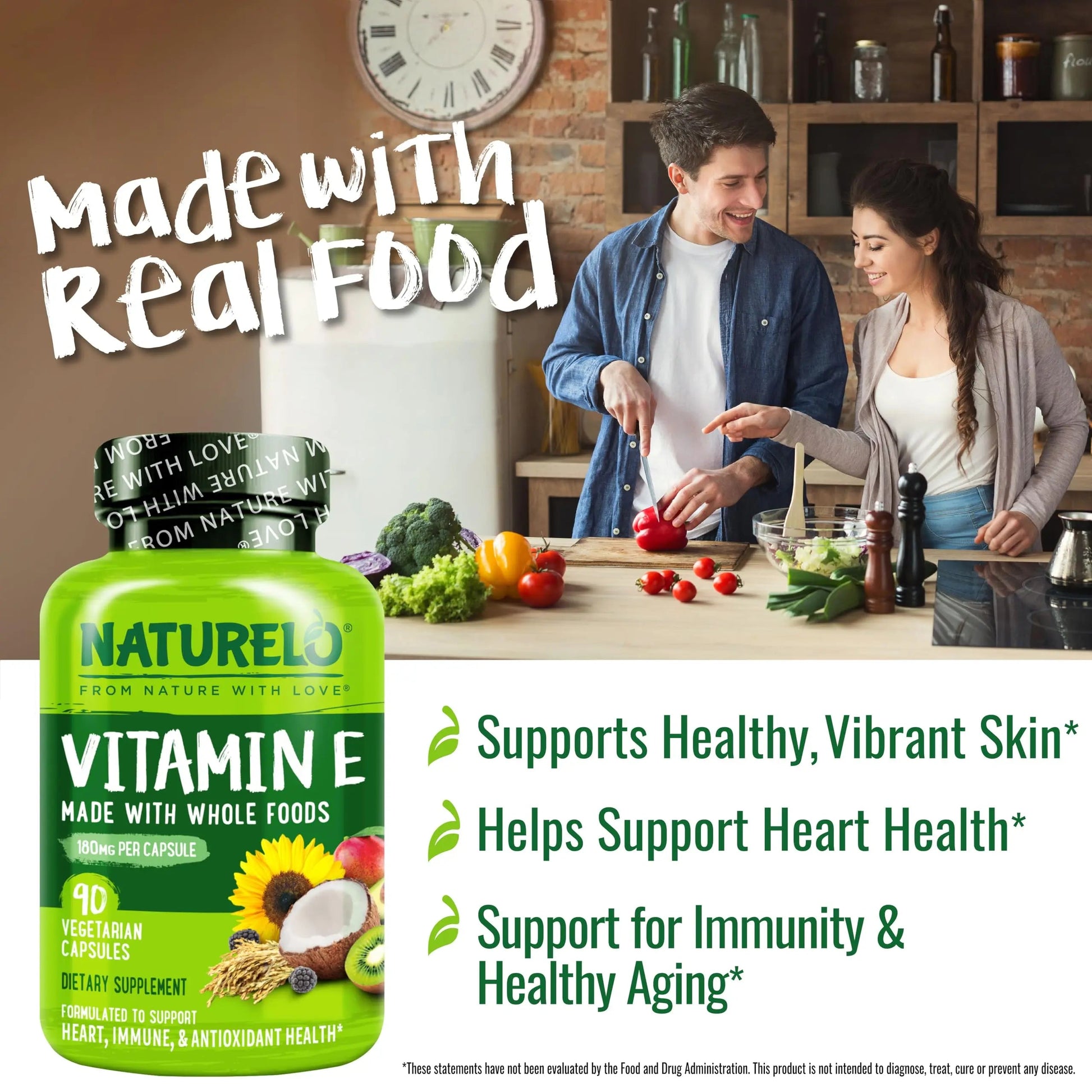 NATURELO Vitamin E Capsules 180 mg - 90 Vegan Capsules | Supports Skin, Hair, and Nails | Immune and Eye Health | NATURELOAu supplements