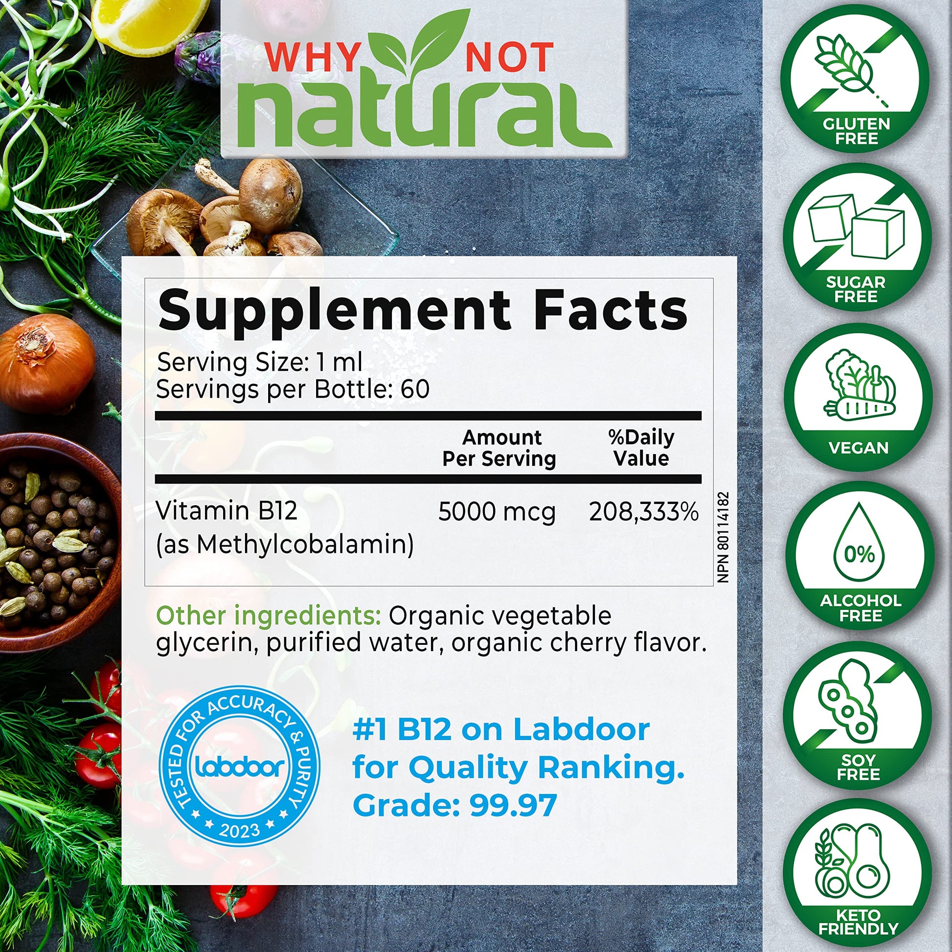 Why Not Natural Organic Vitamin B12 Liquid - Sublingual Extra Strength 60 x 5000 mcg Why Not NaturalAu supplements