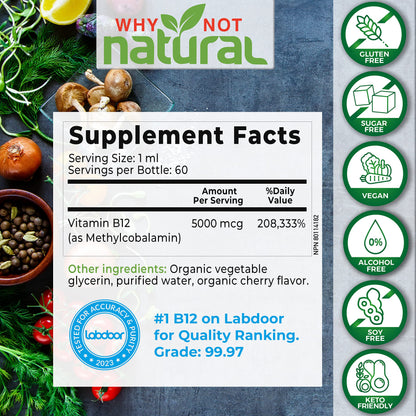 Why Not Natural Organic Vitamin B12 Liquid - Sublingual Extra Strength 60 x 5000 mcg Why Not NaturalUS supplements