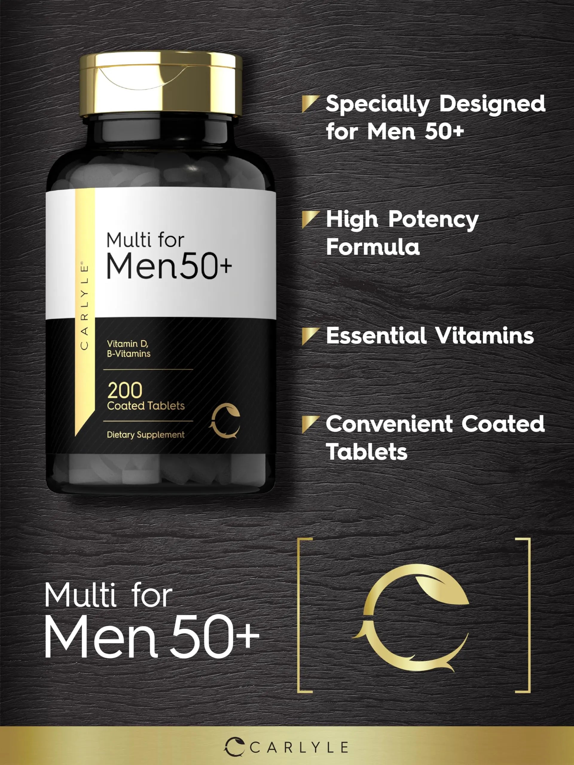 Carlyle Multivitamin for Men 50+ | 200 Count | with B Vitamins, Vitamin D, Magnesium & Zinc | Non-GMO, Gluten Free Supplement CarlyleAu supplements