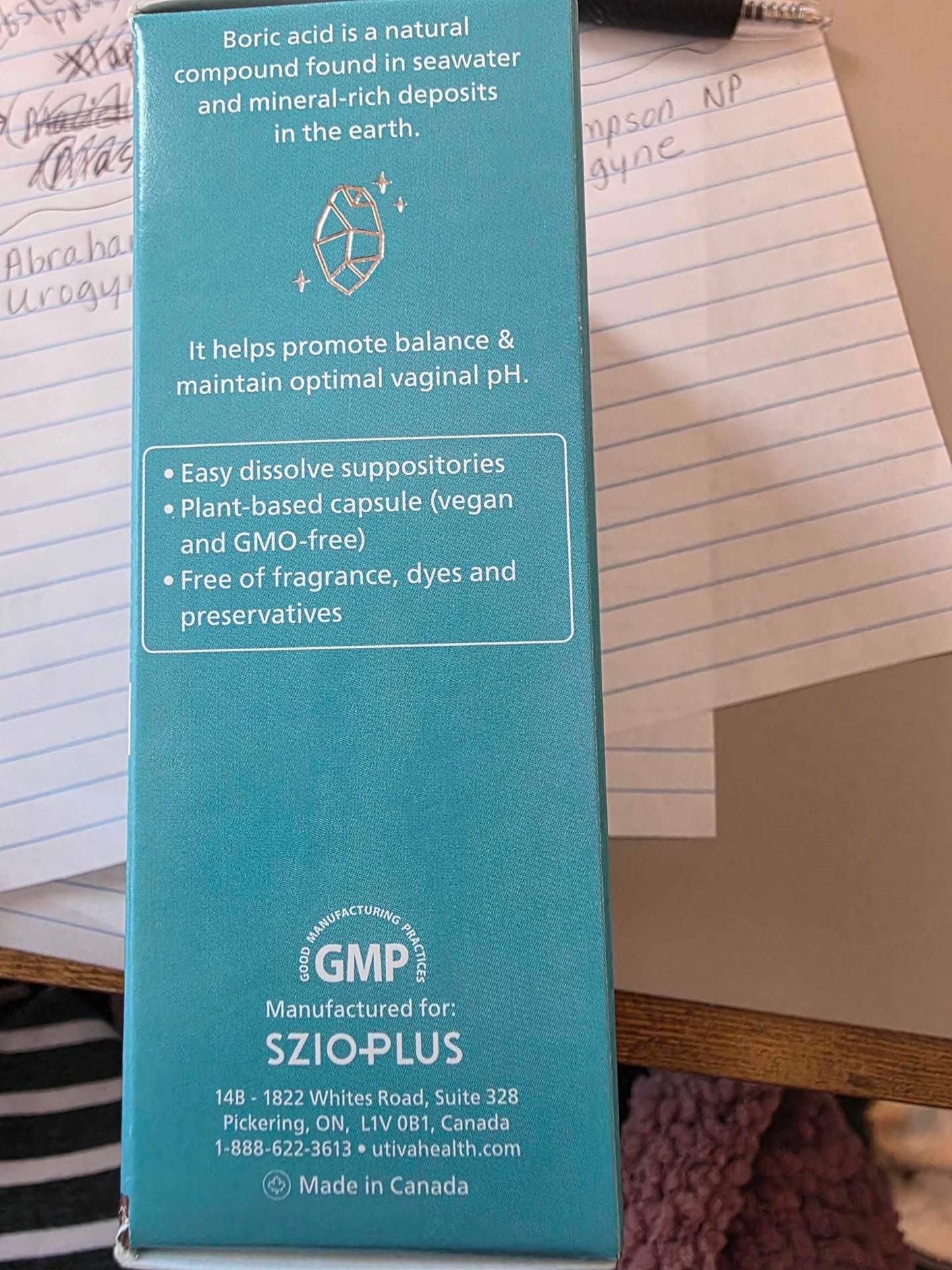 Szio+ Utiva Boric Acid Suppositories for Women - pH Balance - Feminine Care - 600mg Boric Acid to Lower pH and Support Vaginal Health, BV Treatment for Women, 30 Vaginal Suppositories Szio+US supplements