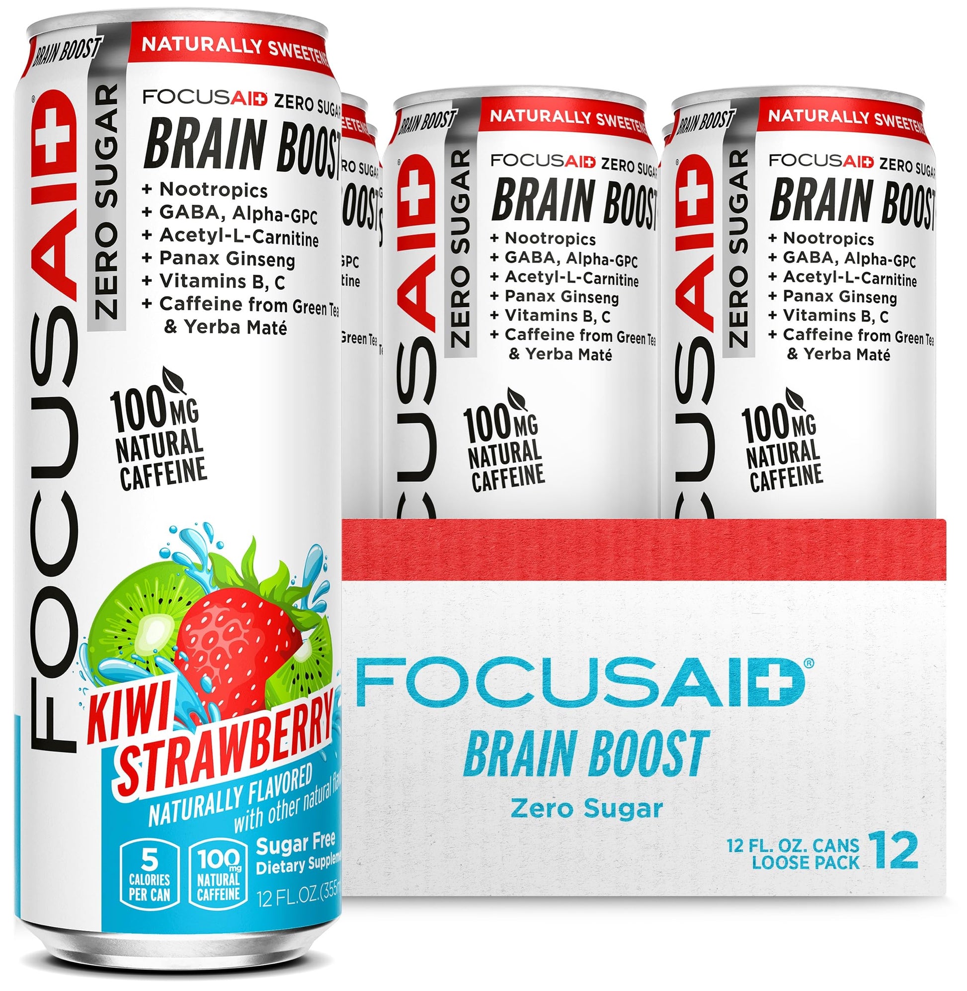 FOCUSAID ZERO SUGAR Nootropics Blend, Alpha-GPC, GABA, 100mg Natural Caffeine from Green Tea, Yerba Mate, Vitamin B-Complex, Keto-Friendly, No Artificial Sweeteners, 12 Fl Oz (Pack of 12) LIFEAIDAu supplements