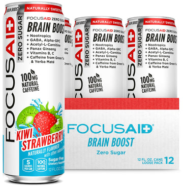 FOCUSAID ZERO SUGAR Nootropics Blend, Alpha-GPC, GABA, 100mg Natural Caffeine from Green Tea, Yerba Mate, Vitamin B-Complex, Keto-Friendly, No Artificial Sweeteners, 12 Fl Oz (Pack of 12) LIFEAIDAu supplements