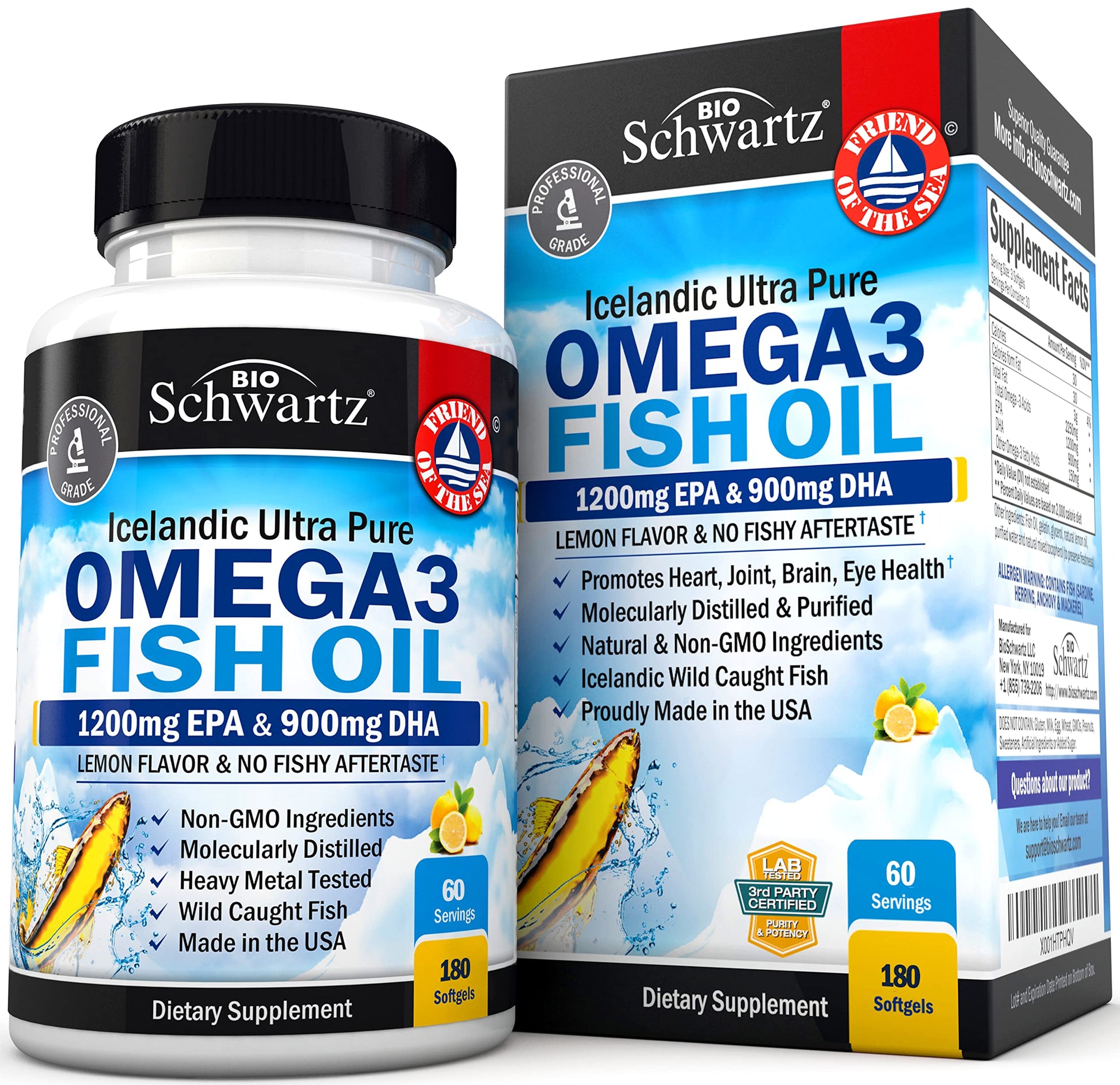 Omega 3 Fish Oil Supplement - 1200mg EPA and 900mg DHA Fatty Acid Per Serving BioSchwartzAu supplements
