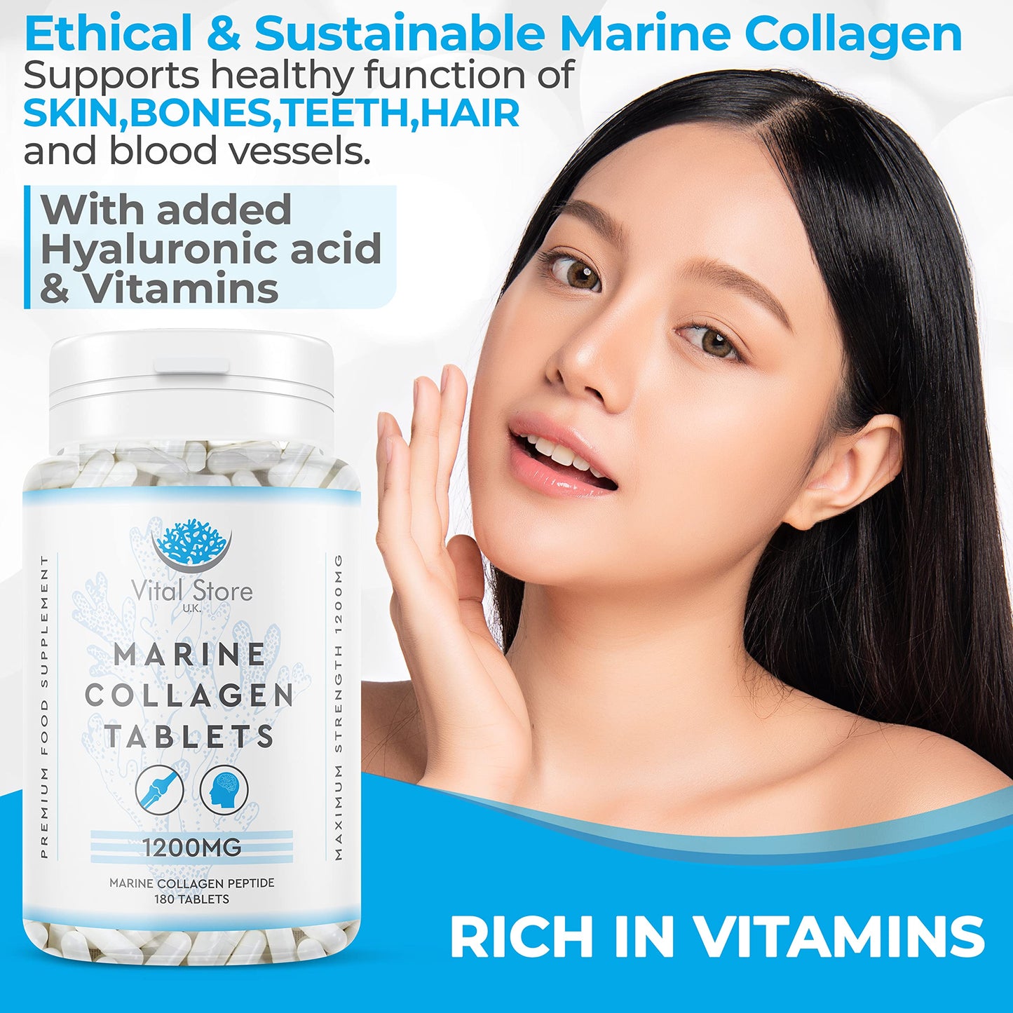 Marine Collagen Peptide Tablets 1200MG - 6 Month Supply - 180 High Strength Collagen Tablets My StoreUS supplements