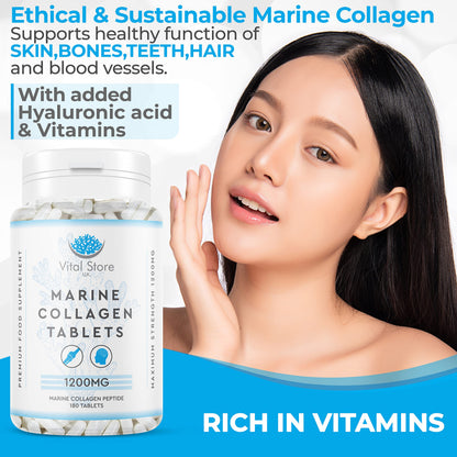Marine Collagen Peptide Tablets 1200MG - 6 Month Supply - 180 High Strength Collagen Tablets My StoreUS supplements