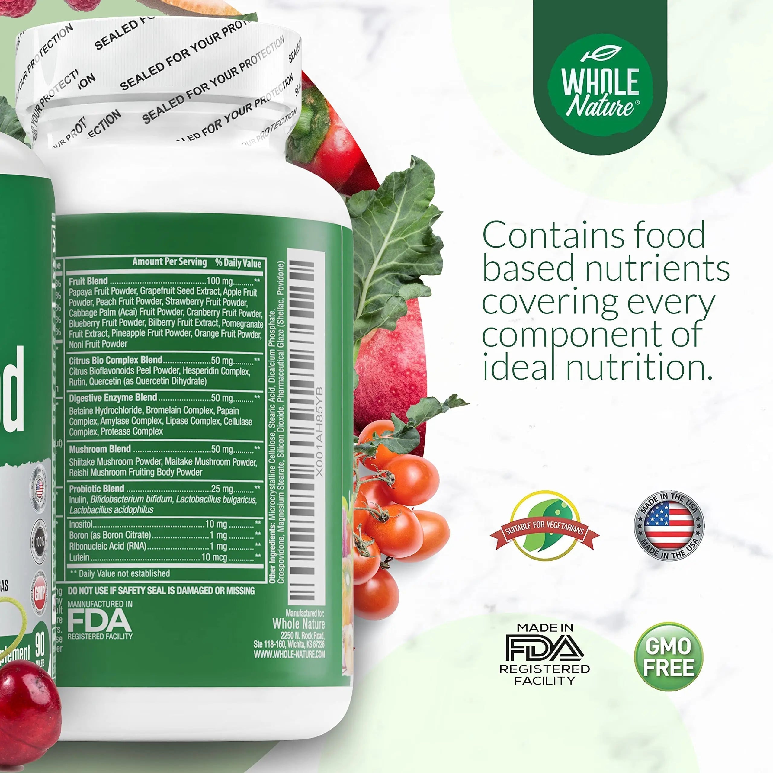 Whole Nature Whole Food Multivitamin for Men and Women Complete Daily Superfood Vitamins Plus Minerals Digestive Enzymes Whole NatureAu supplements