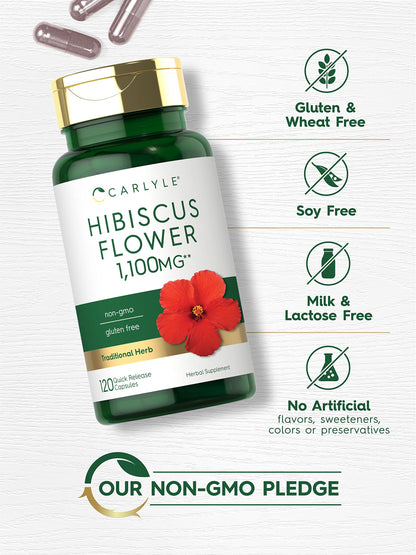 Hibiscus Flower Extract 1100 mg | 120 Capsules | Non-GMO, Gluten Free Supplement CarlyleUS supplements
