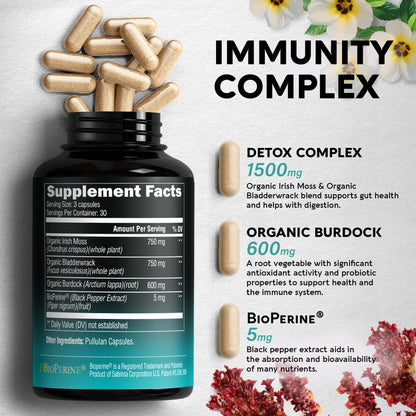 Irish Sea Moss Capsules - Made with Organic Sea Moss, Bladderwrack & Burdock Root - Made in USA - Advanced Superfood - Natural Multi Supplements Blend - Immunity & Energy Support - 90 Vegan Capsules NUTRAHARMONYUS supplements