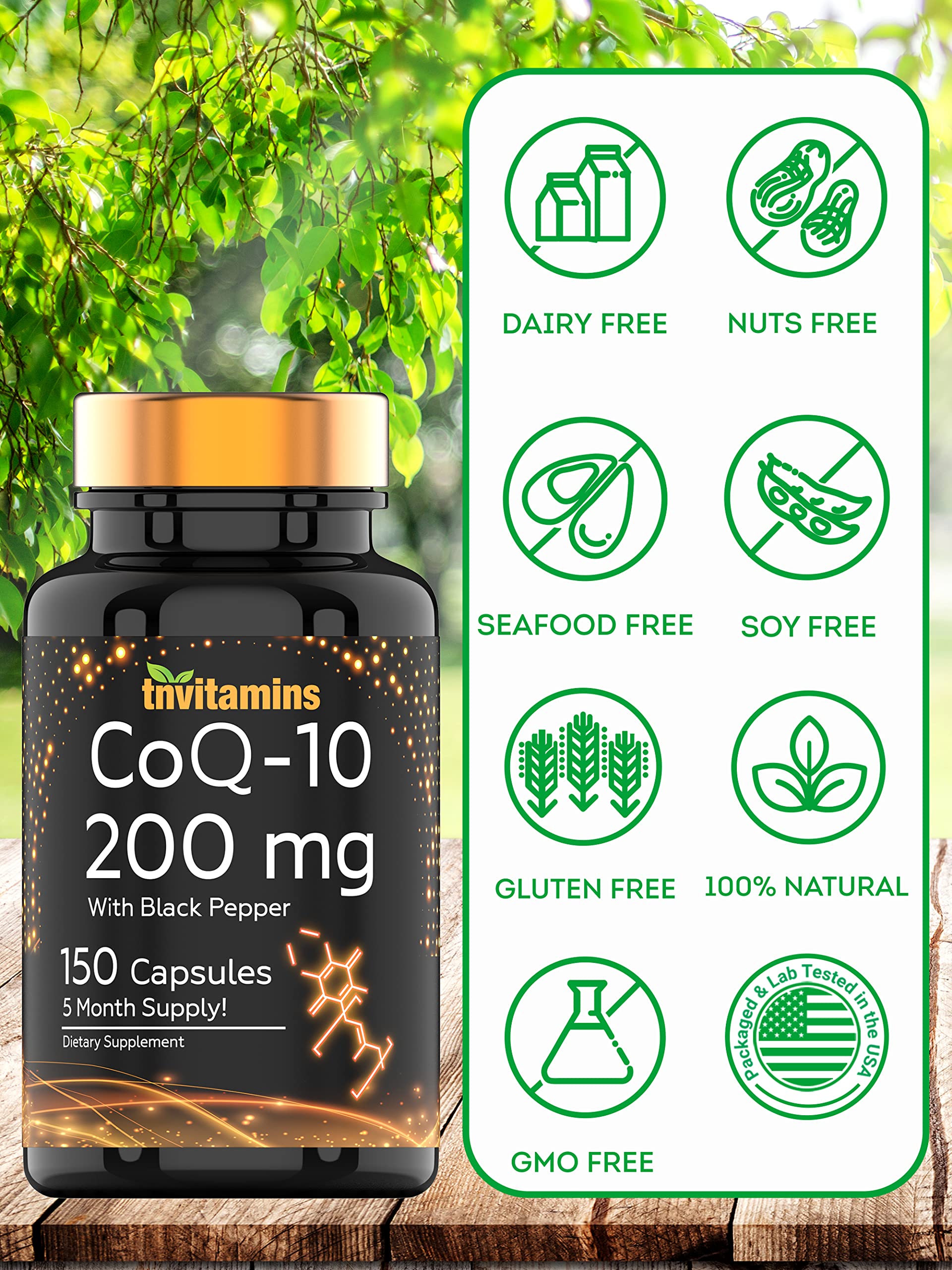 tnvitamins Ultra Potent CoQ-10 200 MG - 150 Capsules with Black Pepper Extract tnvitaminsUS supplements