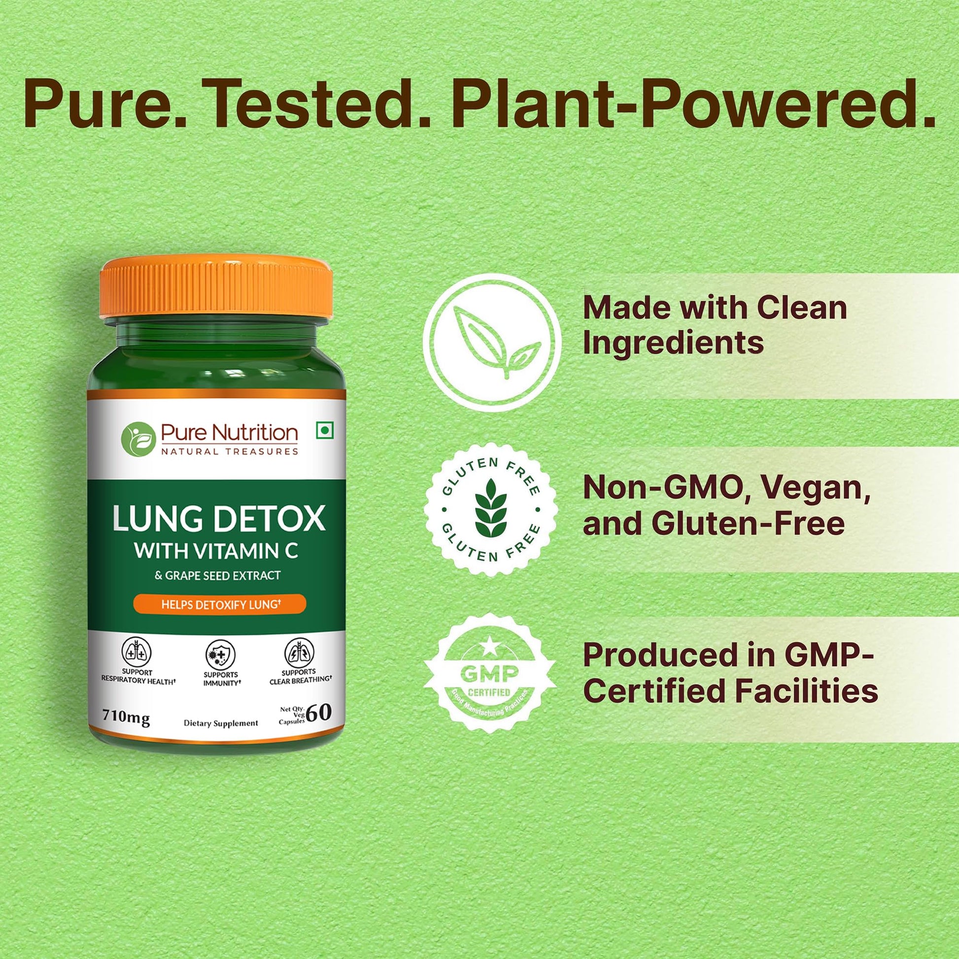 Pure Nutrition Lung Health Supplement | 60 Caps | Herbal Lung Support Formula with Quercetin, Vitamin C, Nettle, Vasaka Leaf, Lotus, Licorice & Ginger. PURE NUTRITION NATURAL TREASURESAu supplements