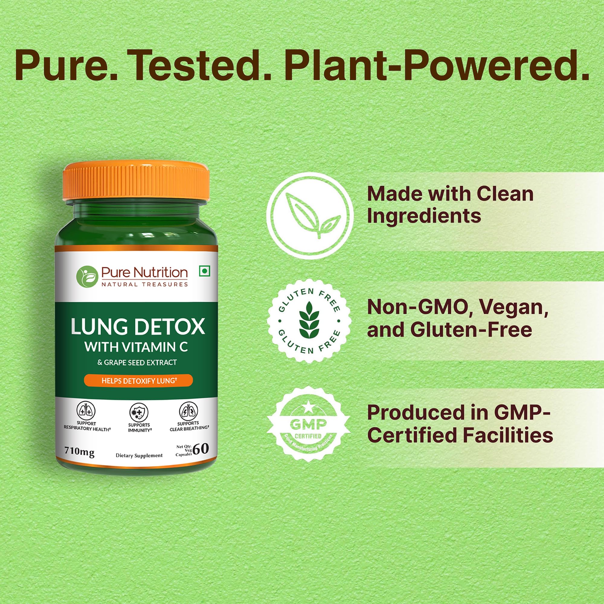 Pure Nutrition Lung Health Supplement | 60 Caps | Herbal Lung Support Formula with Quercetin, Vitamin C, Nettle, Vasaka Leaf, Lotus, Licorice & Ginger. PURE NUTRITION NATURAL TREASURESAu supplements