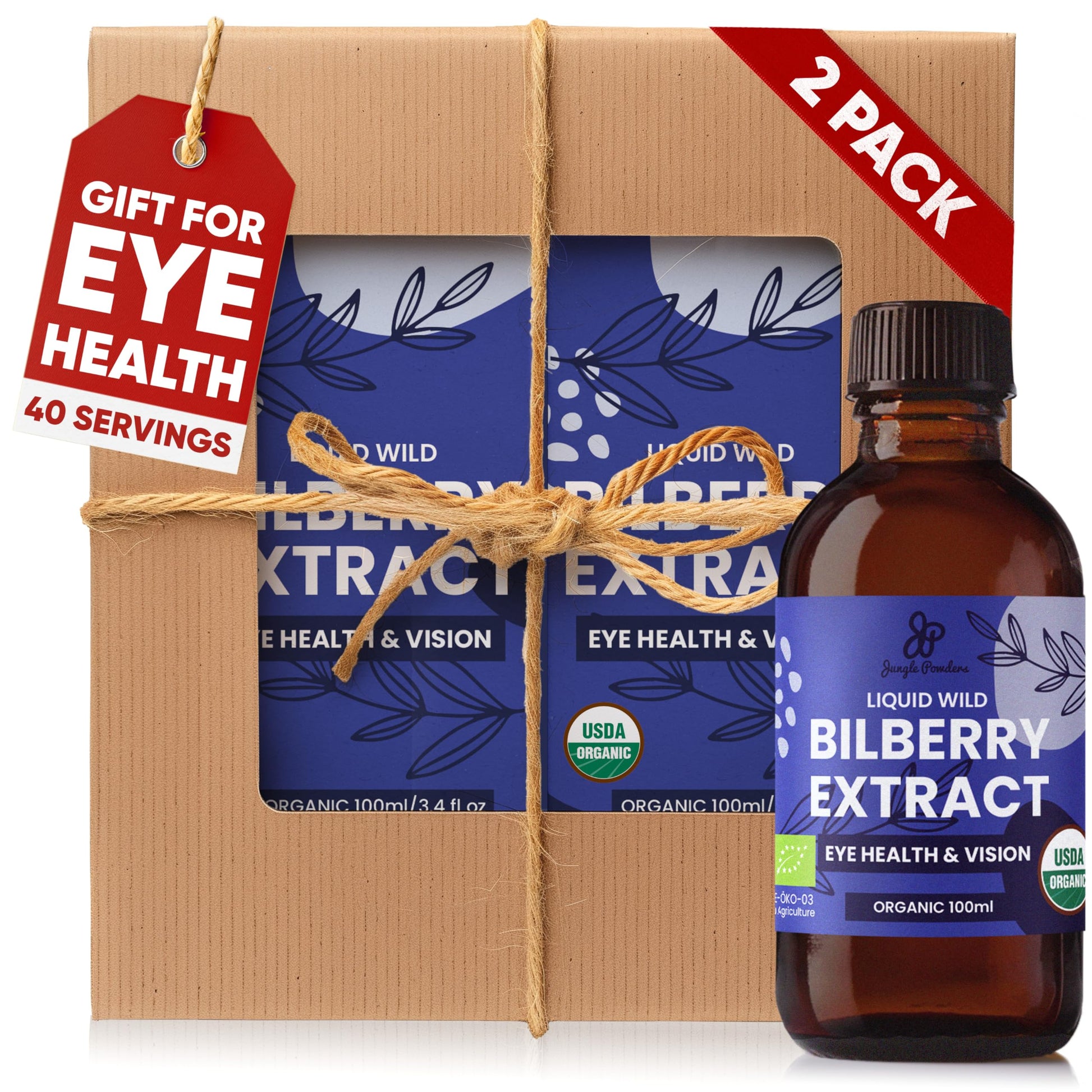 Grandpa Gifts from Granddaughter Wild Bilberry Extract USDA Organic Alcohol-Free 2x3.4oz Bottle of Liquid Bilberry Gift for Grandpa Health Gifts for Eyes High Bioavailability Liquid Extract 40 Serving Jungle PowdersAu supplements