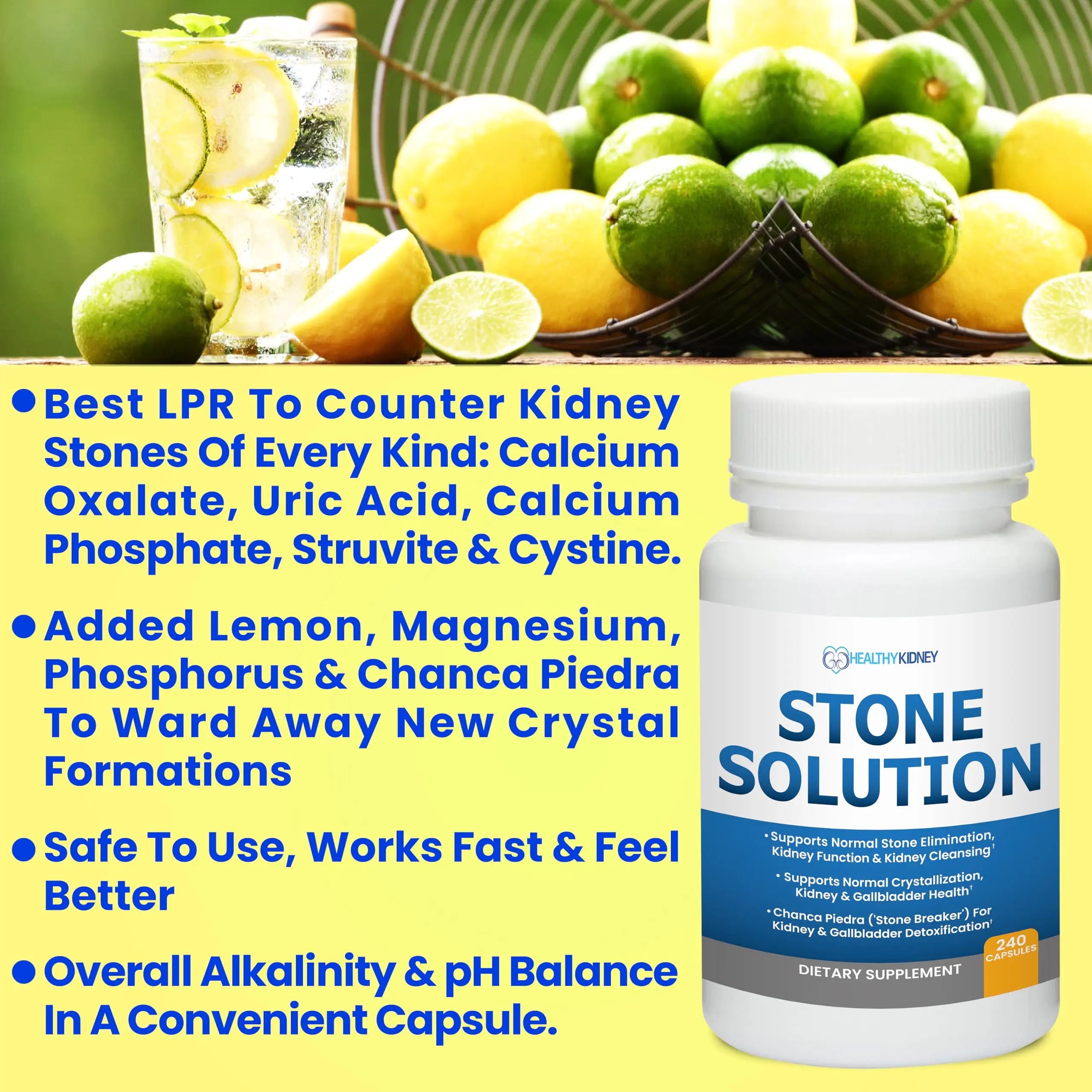 Stone Solution Capsules- Natural Dissolver, Kidney Stone Support & Kidney Cleanser Chanca Piedra Stone Breaker Gallbladder Cleanse, Flush & Stop Recurrence, Stone Relief 60 Servings Kidney Restorenz supplements