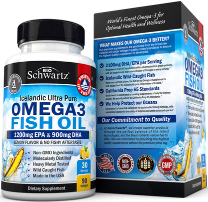 Omega 3 Fish Oil Supplement - 1200mg EPA and 900mg DHA Fatty Acid Per Serving BioSchwartzUS supplements