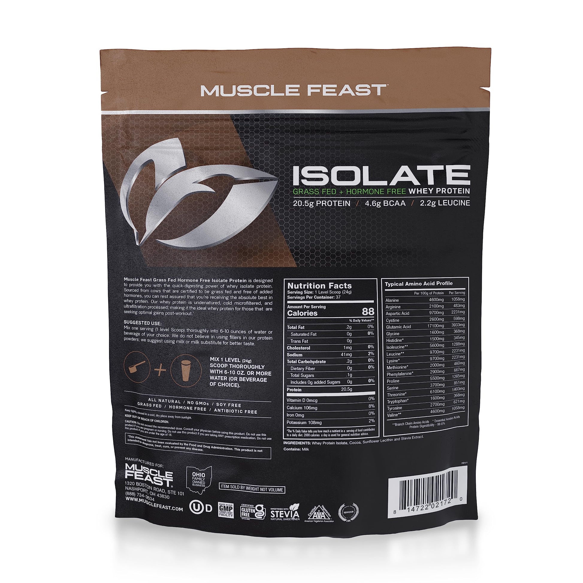 Muscle Feast Grass-Fed Whey Protein Isolate, All Natural Hormone Free Pasture Raised Muscle FeastUS supplements