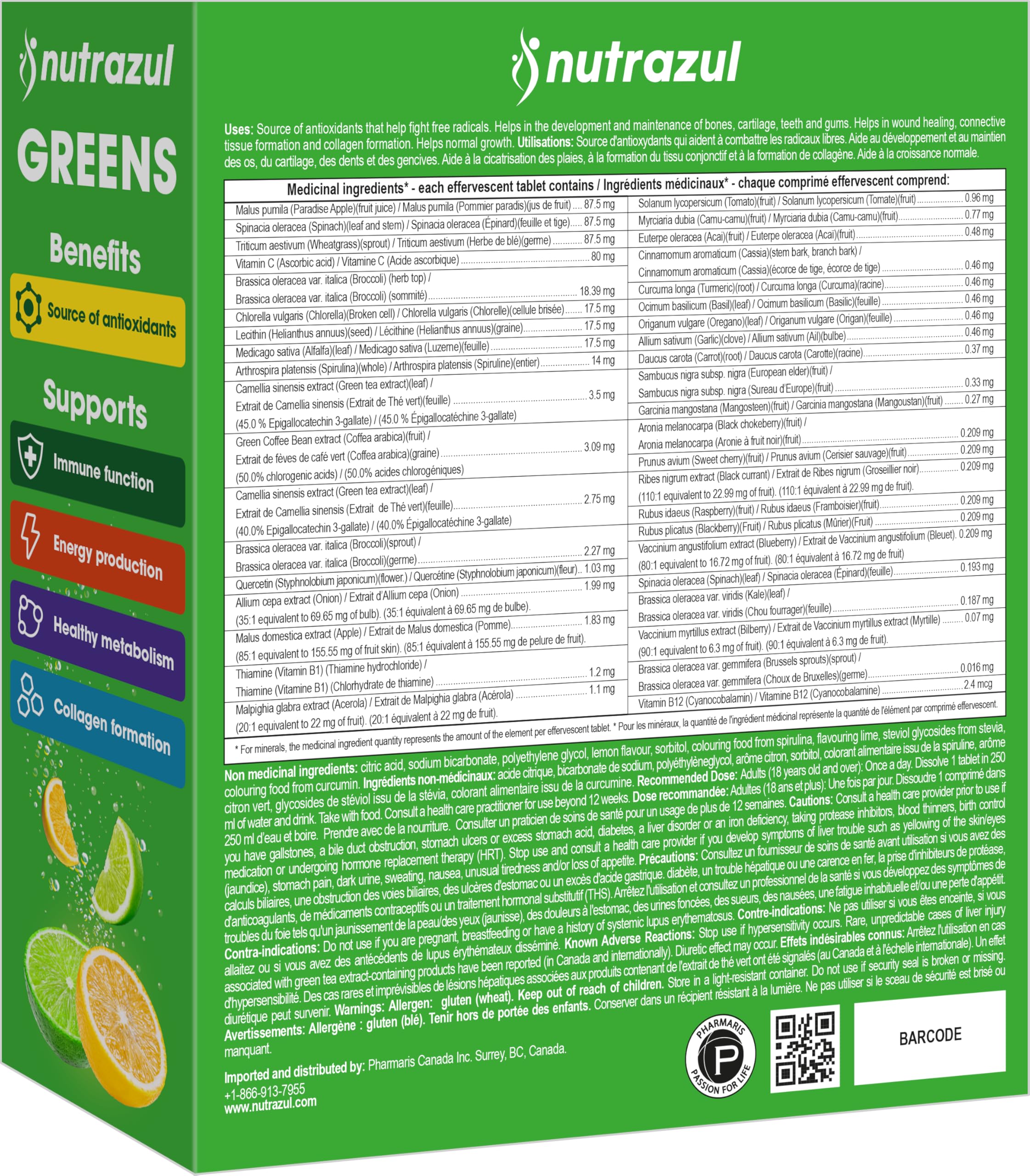 nutrazul Greens Effervescent Tablets - Daily Super Greens Supplement with 29 Superfoods - Antioxidant & Immune Support - Lemon Lime Flavor - Non-GMO - 30 Tablets nutrazulAu supplements