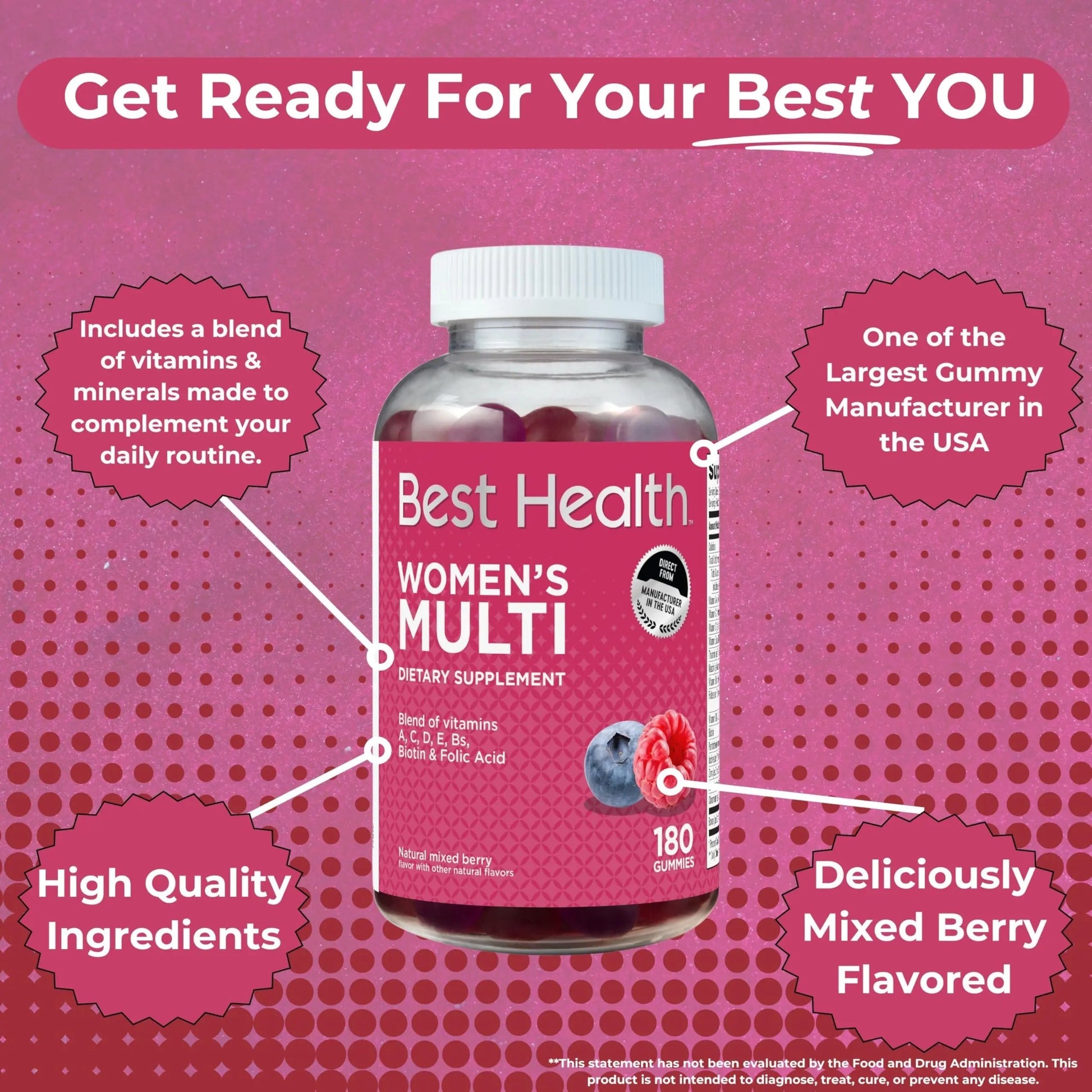 Best Health Women’s Multivitamin Gummies, Multivitamin for Women with Biotin, Folic Acid, Vitamins A,C,D,E,Natural Mixed Berry Flavor (180ct) Best HealthAu supplements