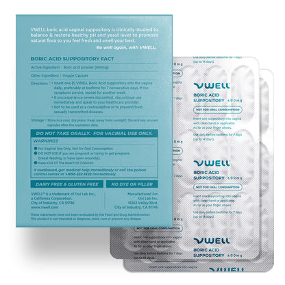 VWELL Boric Acid Vaginal Suppositories - Homeopathic Solution Maintains and Balances Healthy Vaginal pH & Microbiome Intimacy - Doctors Recommended (One Size, 30, Count) VWELLUS supplements