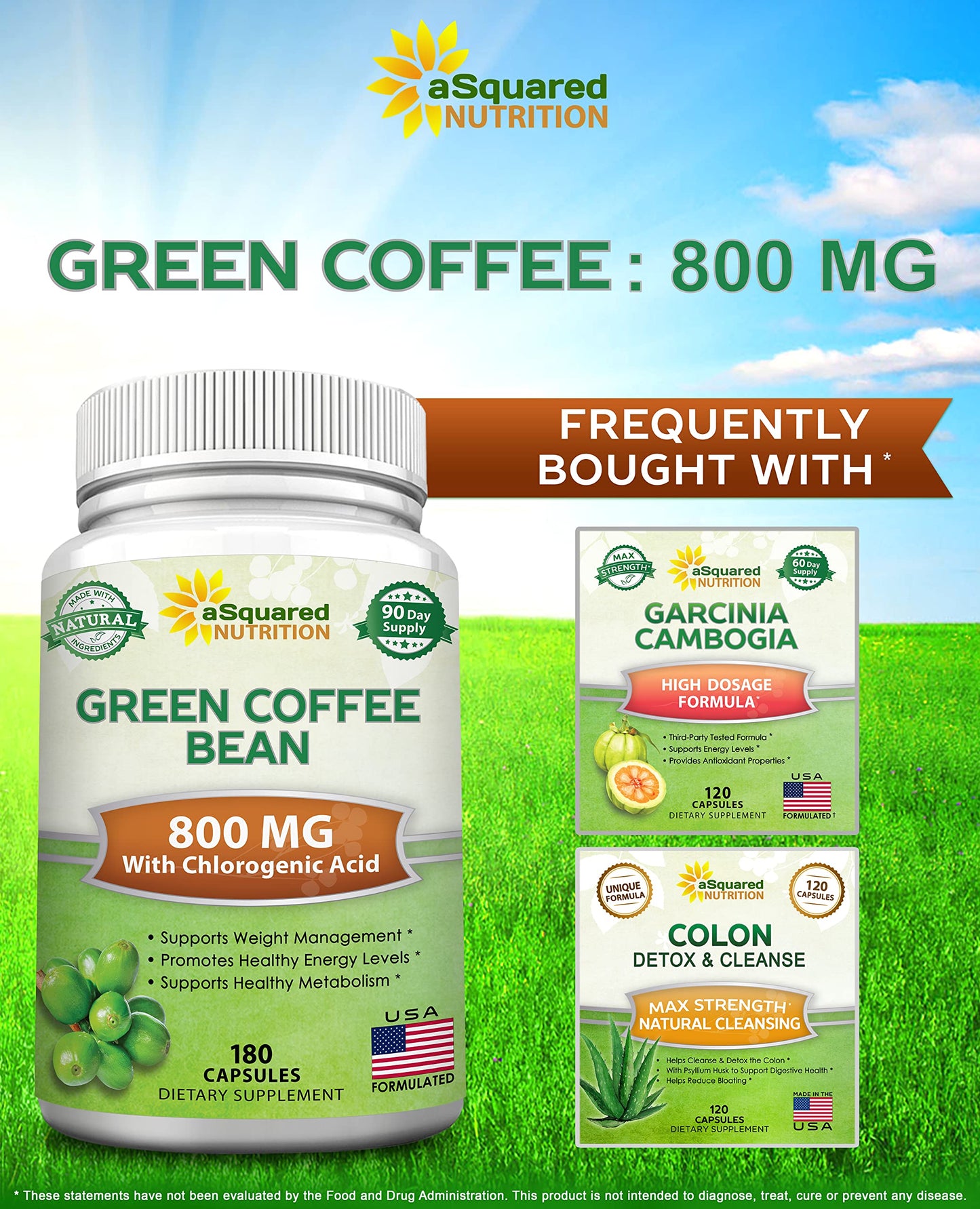 aSquared Nutrition Natural Green Coffee Bean Formula-180 Capsules-Max Strength GCA aSquared NutritionUS supplements