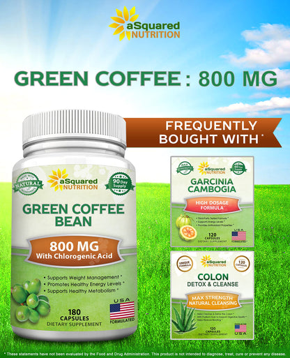 aSquared Nutrition Natural Green Coffee Bean Formula-180 Capsules-Max Strength GCA aSquared NutritionUS supplements