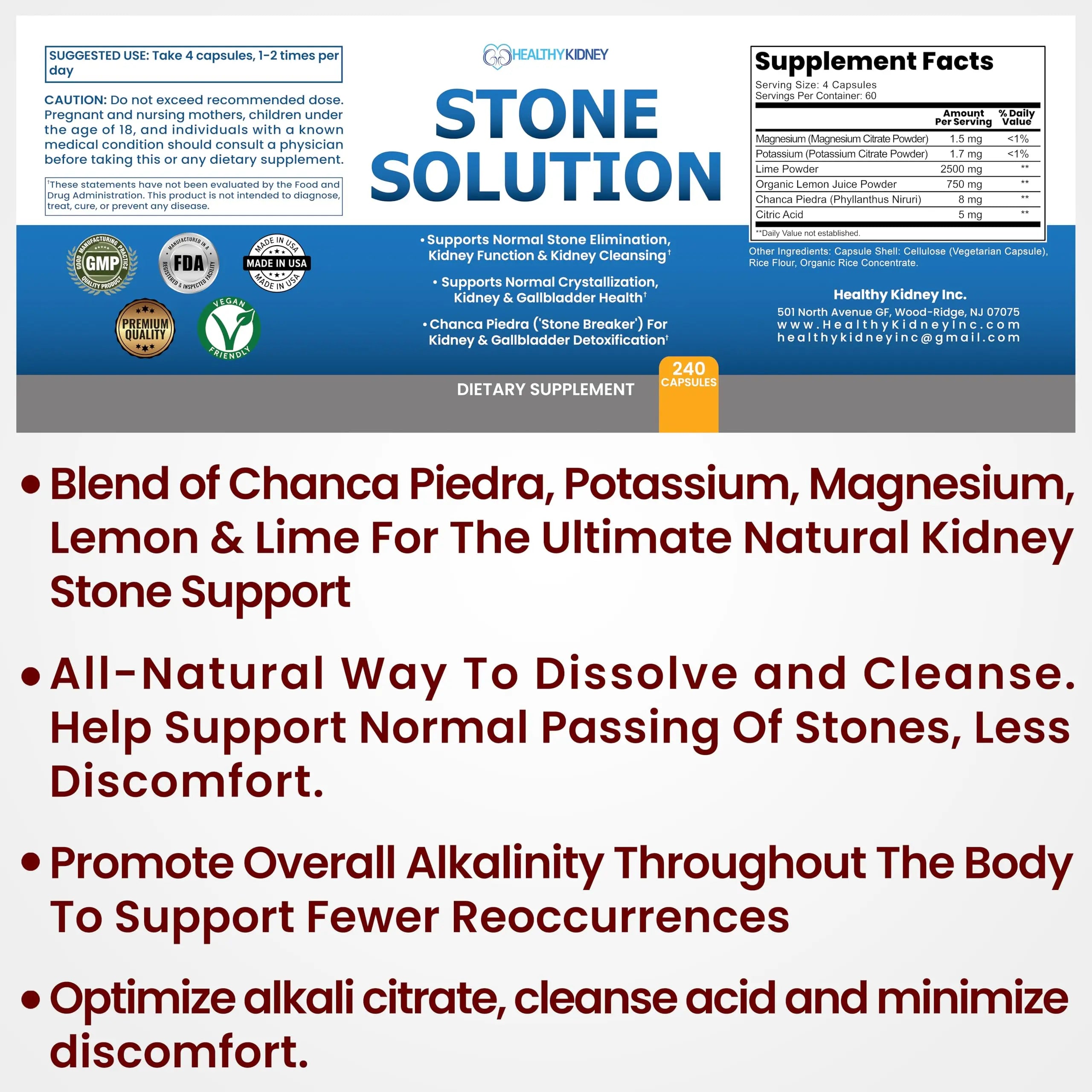 Stone Solution Capsules- Natural Dissolver, Kidney Stone Support & Kidney Cleanser Chanca Piedra Stone Breaker Gallbladder Cleanse, Flush & Stop Recurrence, Stone Relief 60 Servings Kidney Restorenz supplements