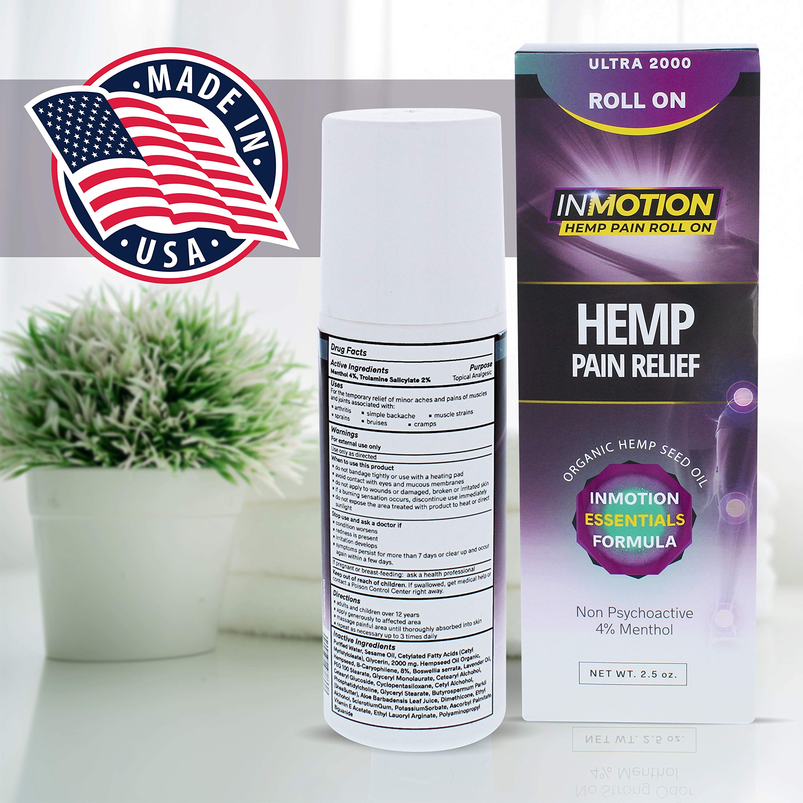 InMotion Hemp Roll On for Pain - 4 Pack Premium Ultra Strength Fast Acting, Long Lasting, Odorless Hemp Oil Roll On Pain Reliever for Joint, Muscle, & Back (4) InMotion HempAu supplements
