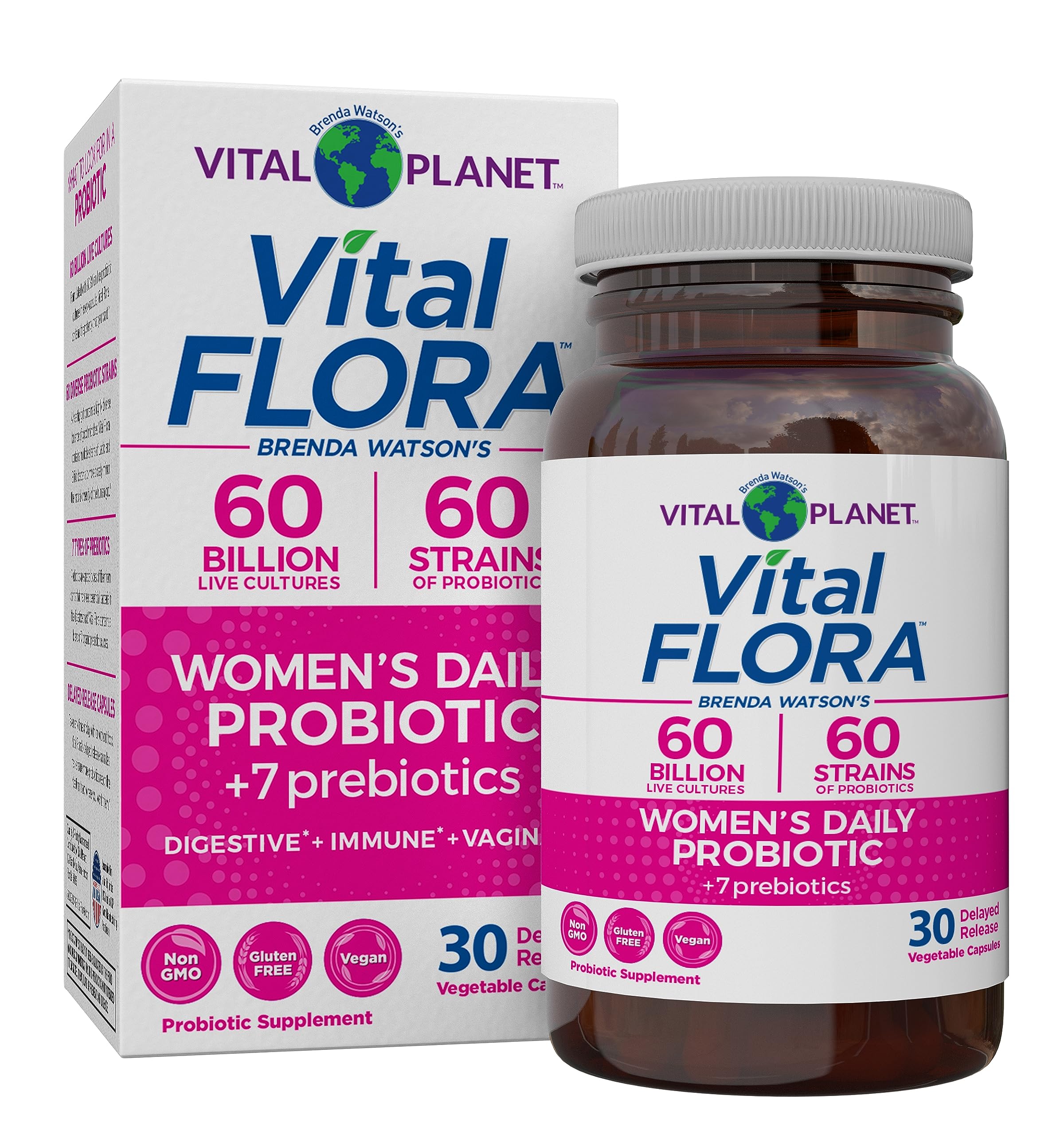 Vital Planet - Vital Flora Women’s Daily Probiotic 60 Billion CFU, 60 Diverse Strains, 7 Organic Prebiotics, Vaginal and Immune Support, Bloating, Digestive Health Probiotics for Women 30 Capsules Vital PlanetAu supplements