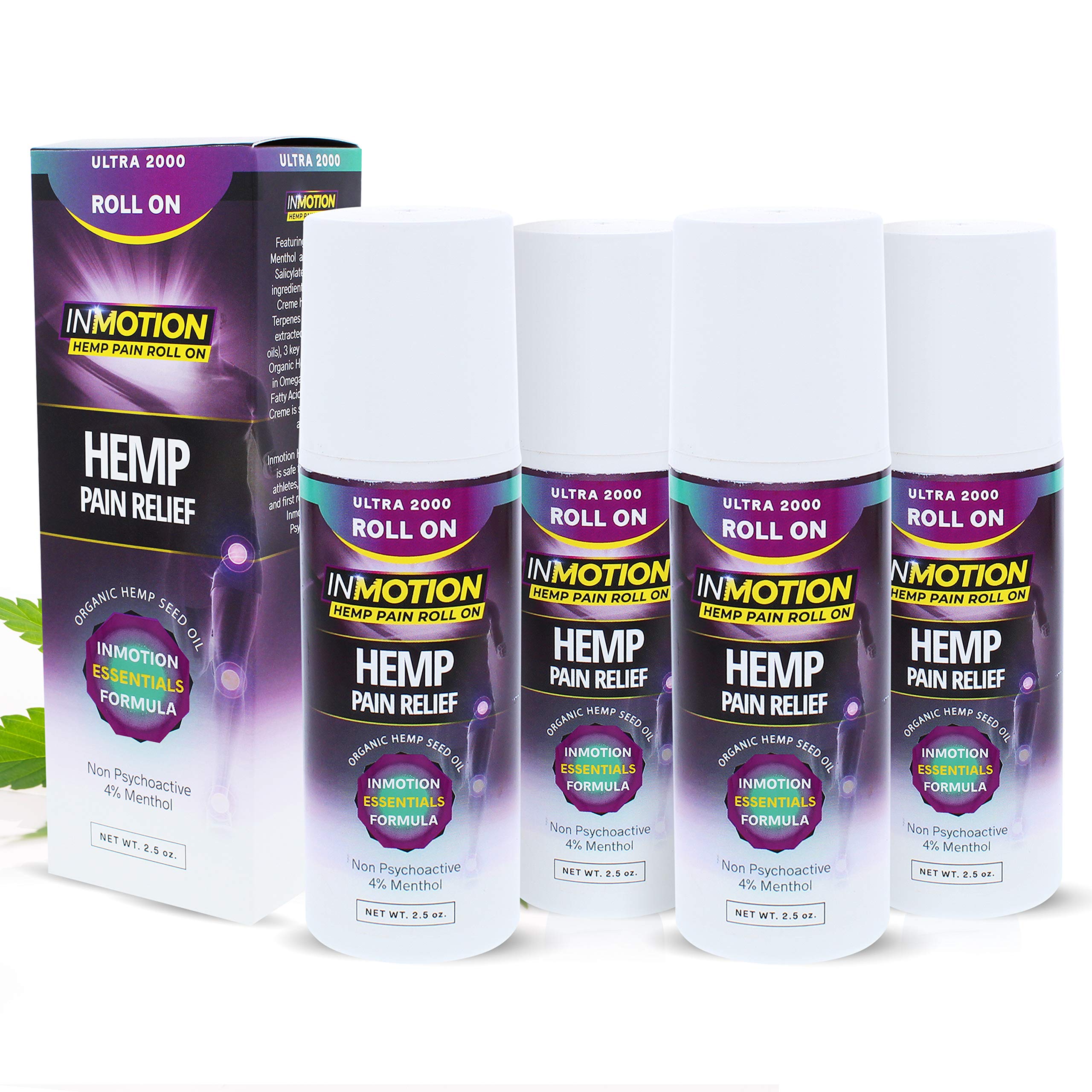 InMotion Hemp Roll On for Pain - 4 Pack Premium Ultra Strength Fast Acting, Long Lasting, Odorless Hemp Oil Roll On Pain Reliever for Joint, Muscle, & Back (4) InMotion HempAu supplements