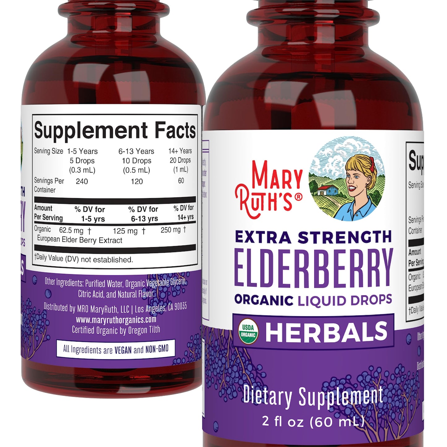 MaryRuth Organics Elderberry Syrup Extra Strength, USDA Organic Elderberry, Sugar Free Adults & Kids Immune Support Supplement for Ages 1+, Clean Label Project Verified®, Vegan, Gluten Free, 2 Fl Oz MARYRUTH'SUS supplements