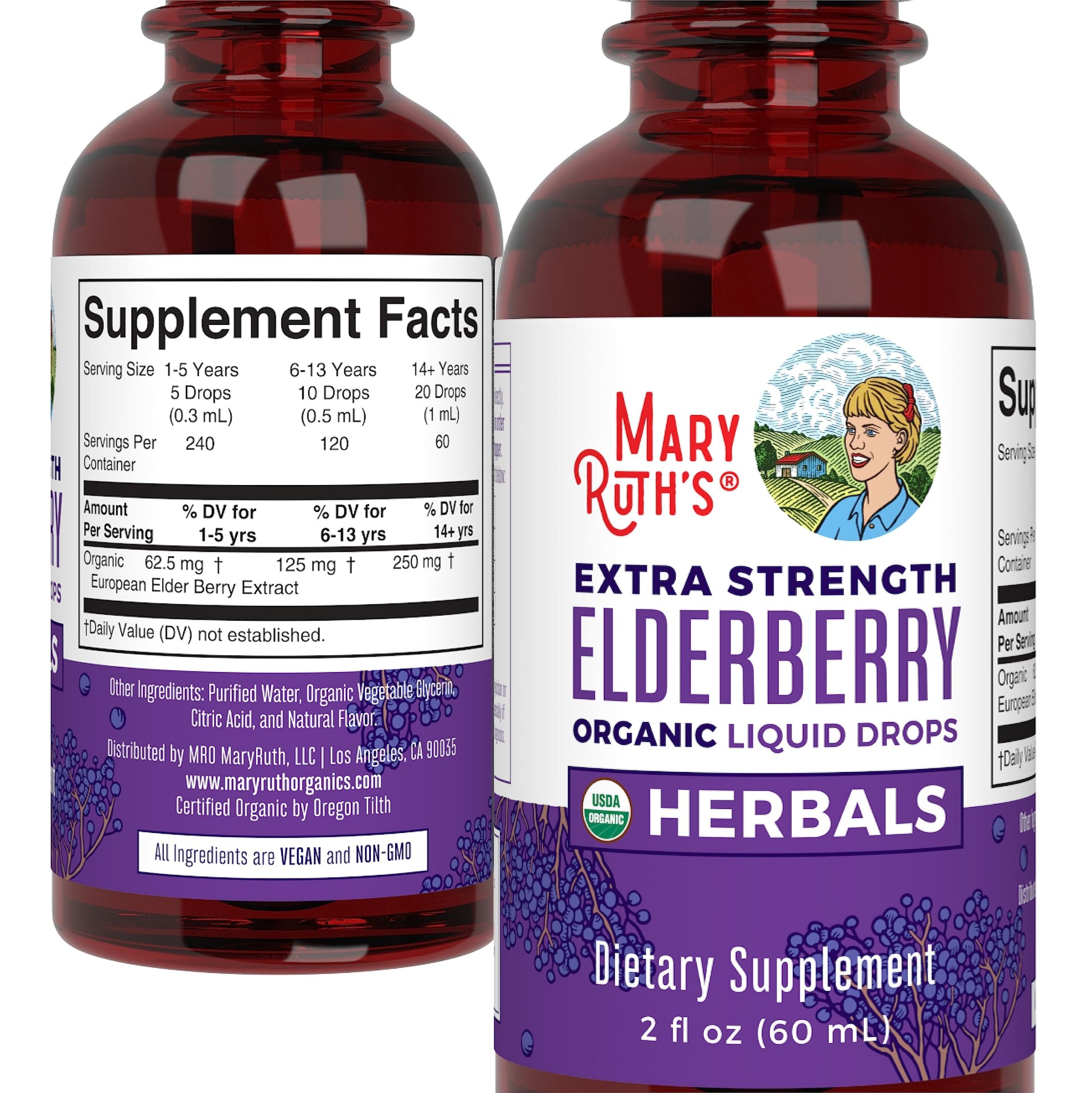 MaryRuth Organics Elderberry Syrup Extra Strength, USDA Organic Elderberry, Sugar Free Adults & Kids Immune Support Supplement for Ages 1+, Clean Label Project Verified®, Vegan, Gluten Free, 2 Fl Oz MARYRUTH'SUS supplements