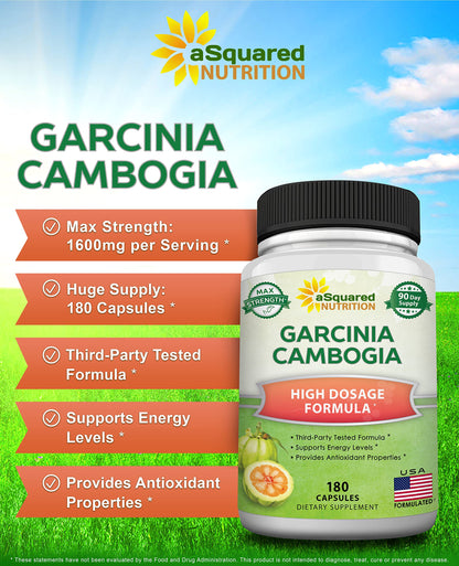 aSquared Nutrition Garcinia Cambogia 1600mg-180 Capsules-Natural Pure Extract Pills aSquared NutritionUS supplements