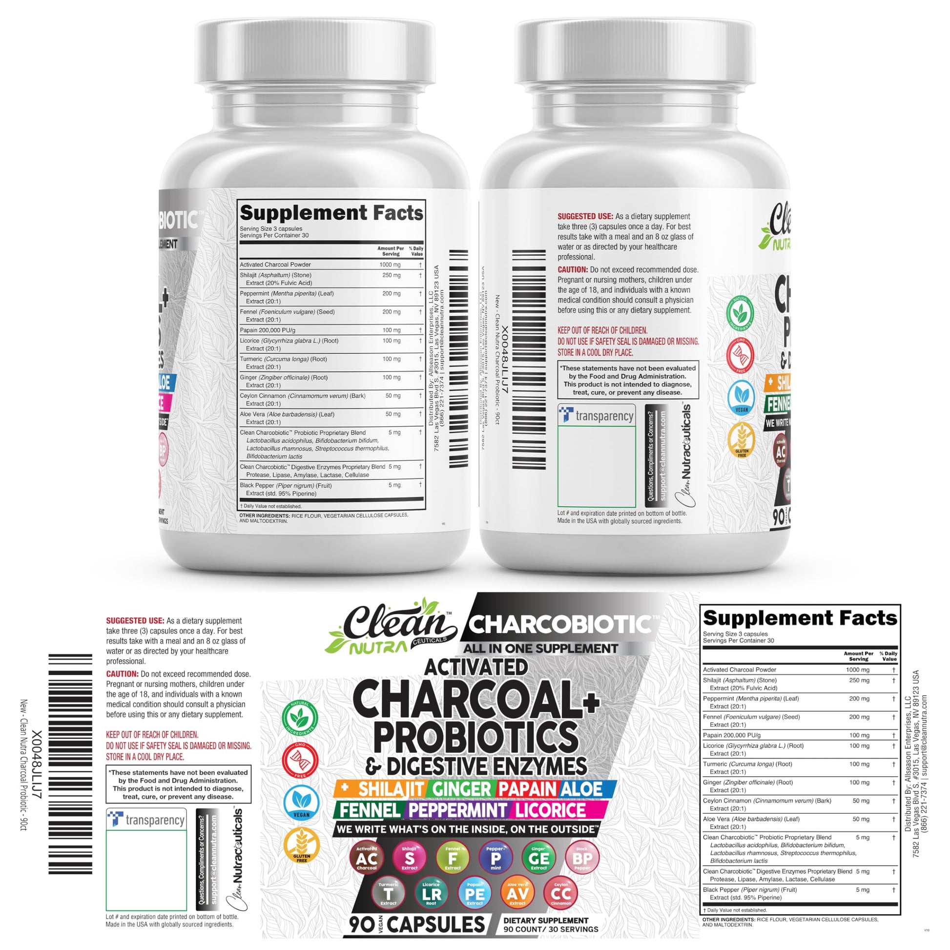 Clean Nutra Activated Charcoal Pills + Shilajit Probiotic Digestive Enzymes for Digestive Health Capsules with Peppermint Fennel Licorice Papain Ginger Turmeric Powder | Gut Health Clean NutraceuticalsAu supplements