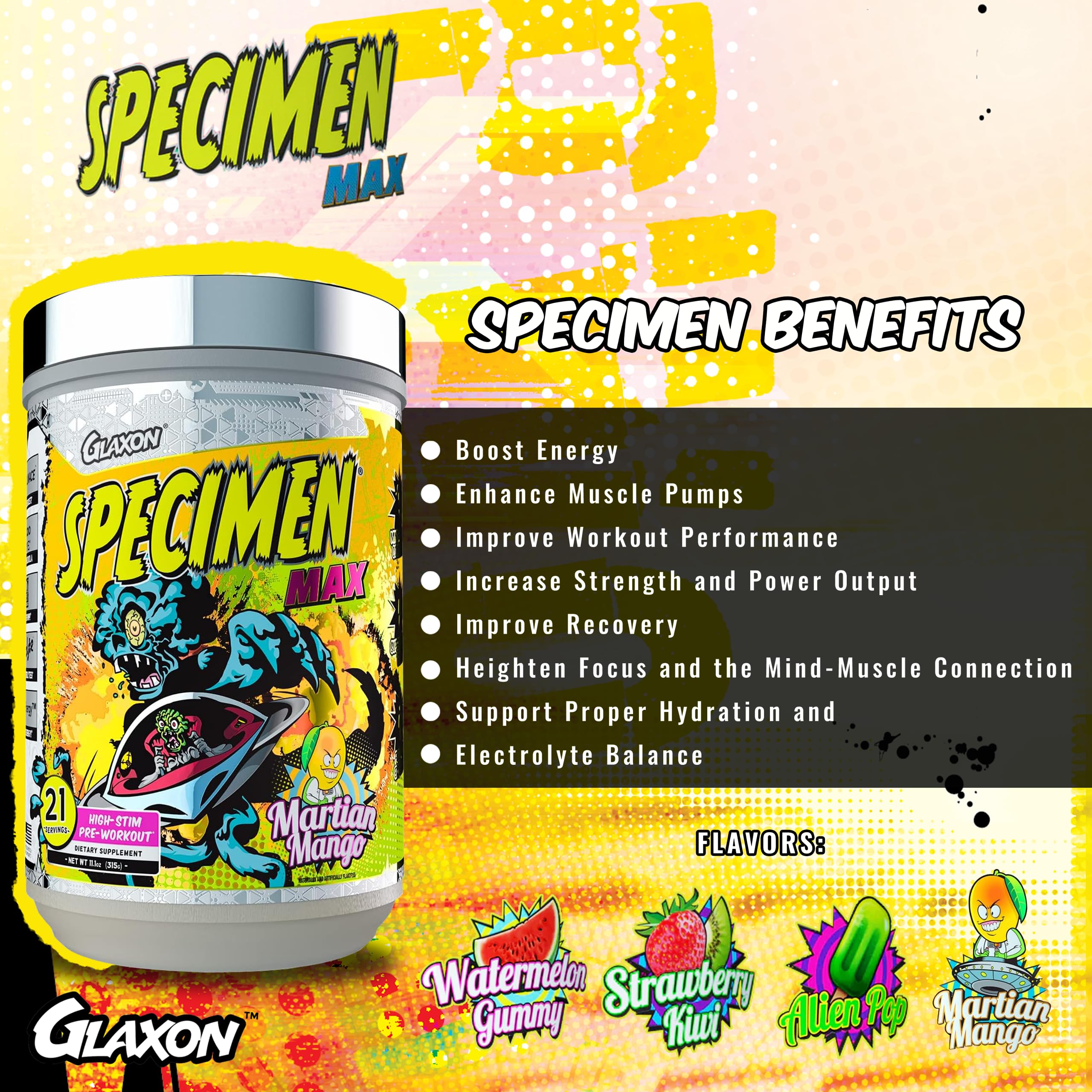 Glaxon Specimen Max High Stim Pre-Workout | 400mg Caffeine + 3200mg Beta Alanine GlaxonAu supplements