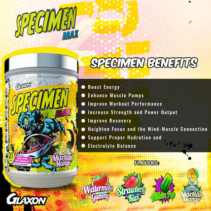 Glaxon Specimen Max High Stim Pre-Workout | 400mg Caffeine + 3200mg Beta Alanine GlaxonUS supplements