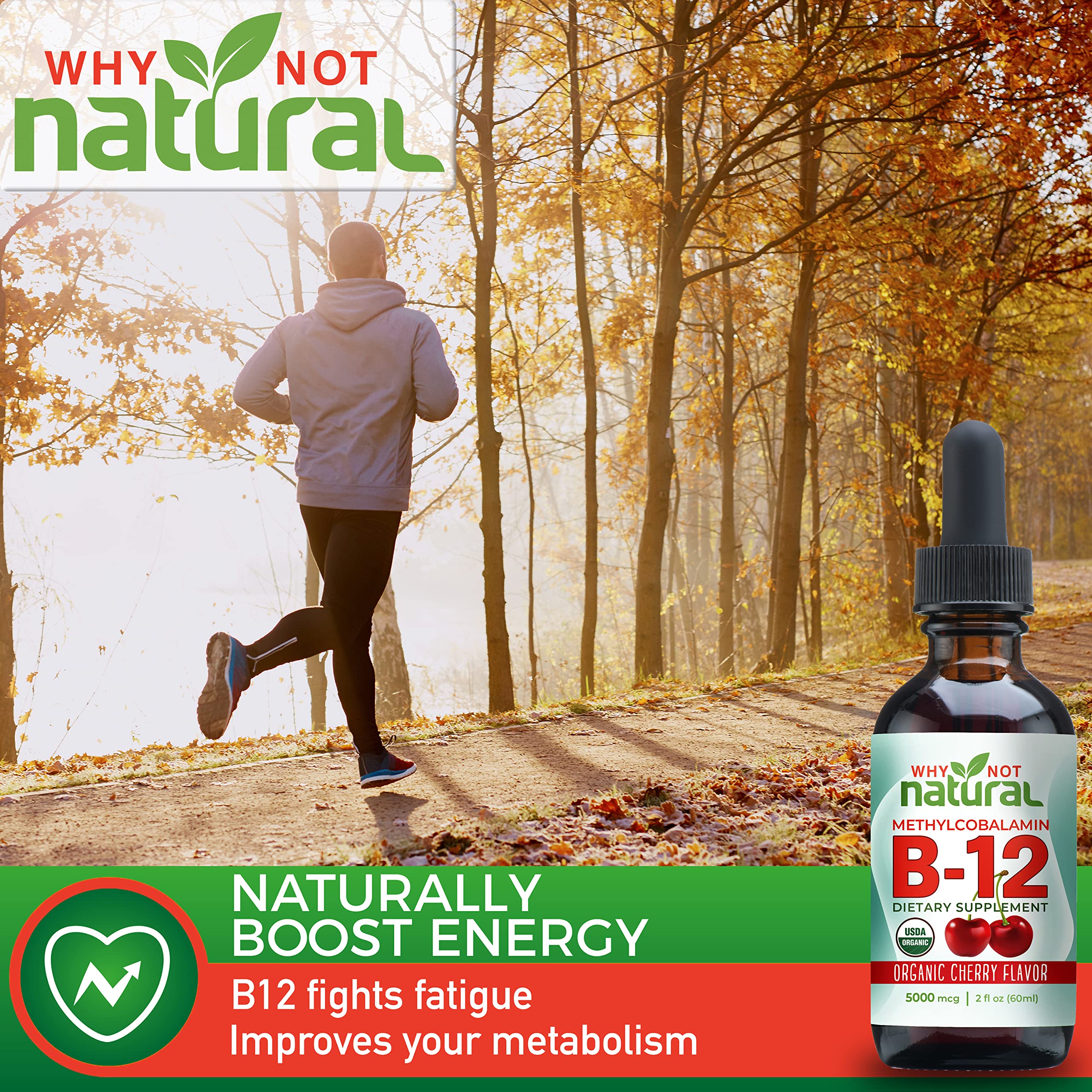 Why Not Natural Organic Vitamin B12 Liquid - Sublingual Extra Strength 60 x 5000 mcg Why Not NaturalAu supplements