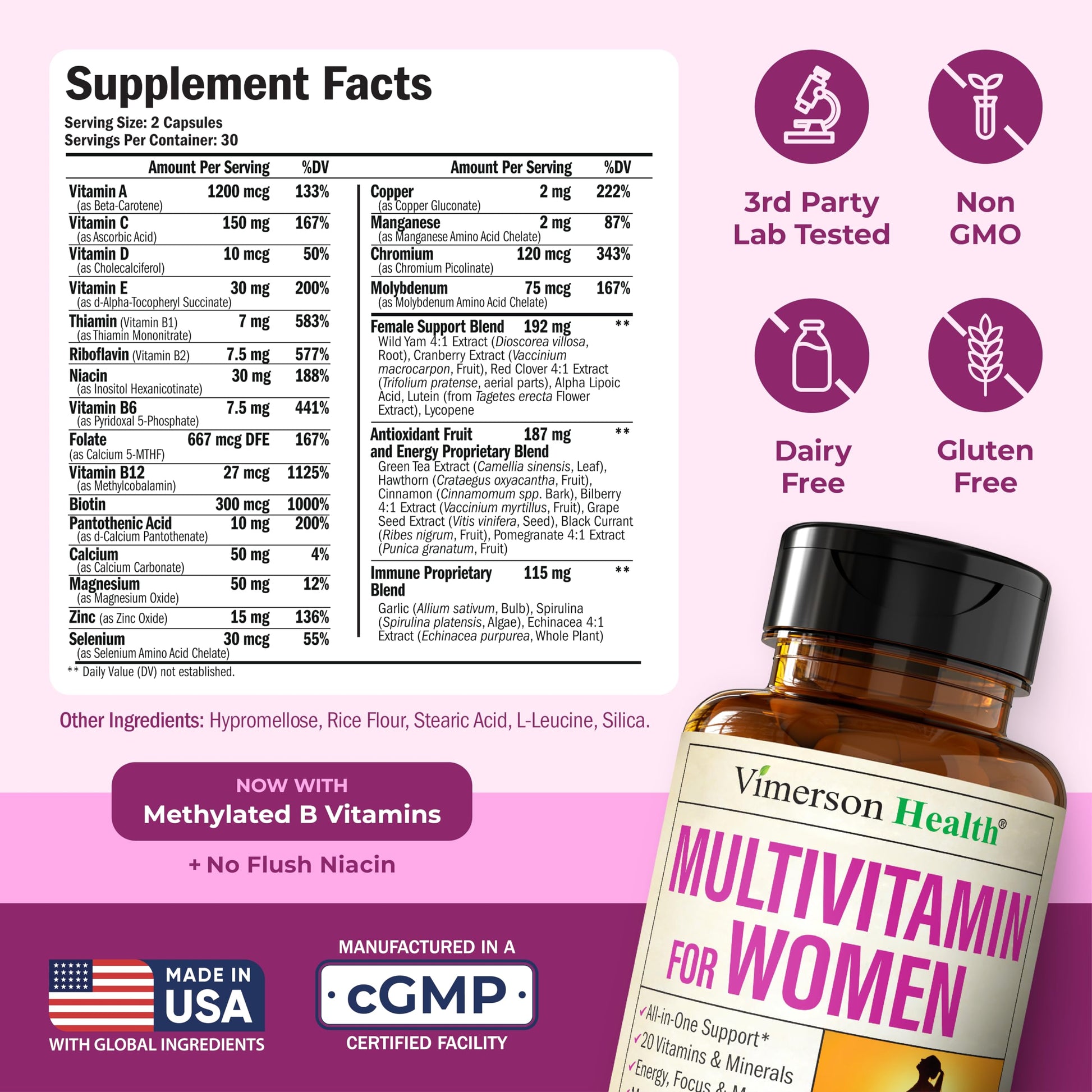 Multivitamin for Women – Methylated Womens Multivitamins & Multiminerals Capsules with Vitamin B12, A, D, C, Zinc, Magnesium Vimerson HealthAu supplements