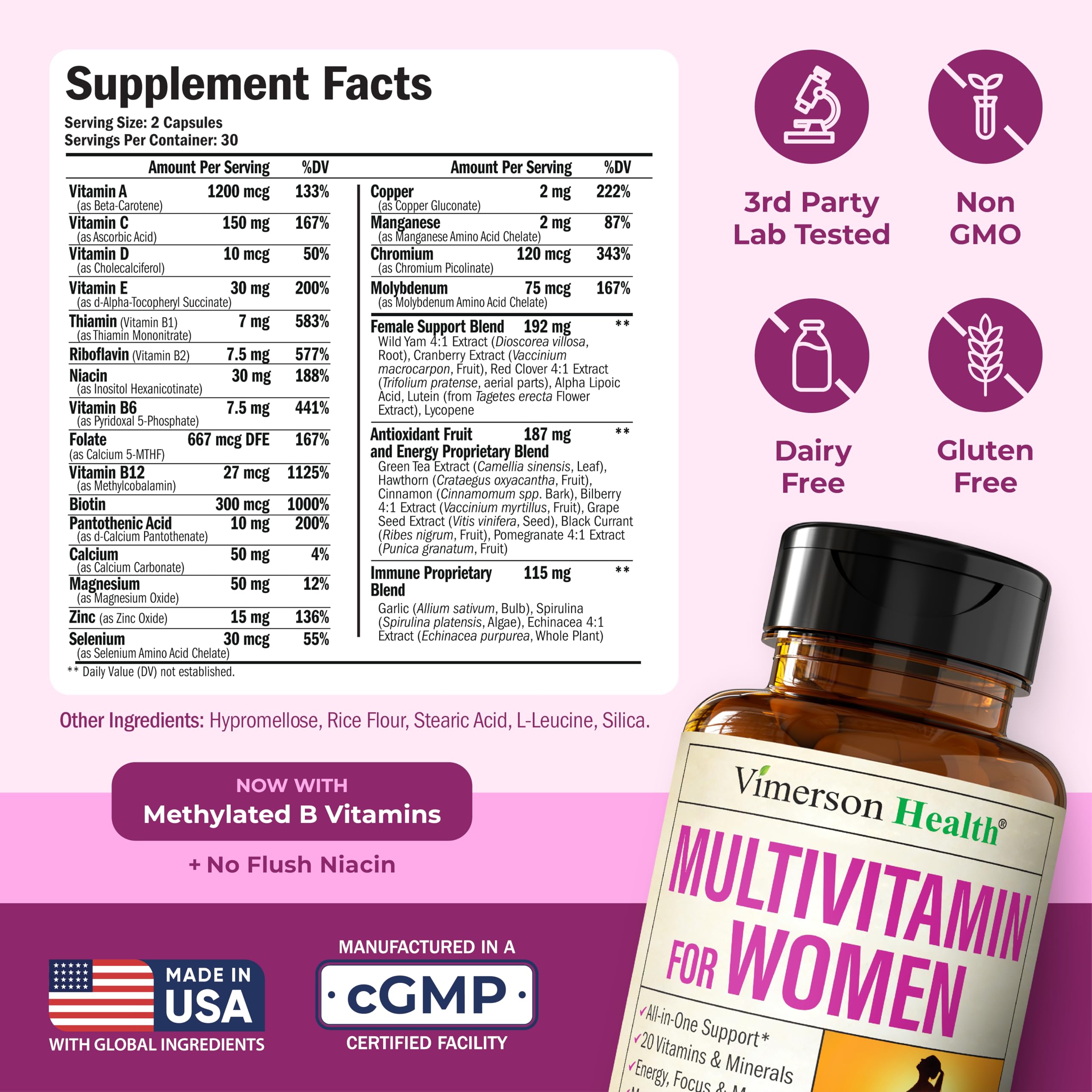 Multivitamin for Women – Methylated Womens Multivitamins & Multiminerals Capsules with Vitamin B12, A, D, C, Zinc, Magnesium Vimerson HealthAu supplements