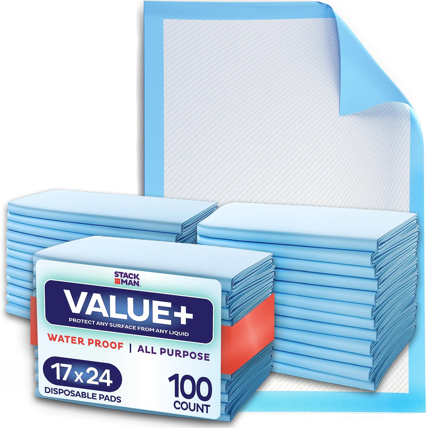 Chucks Pads Disposable [100-Pack] Underpads 17"x 24" Incontinence Chux Stack ManUS supplements
